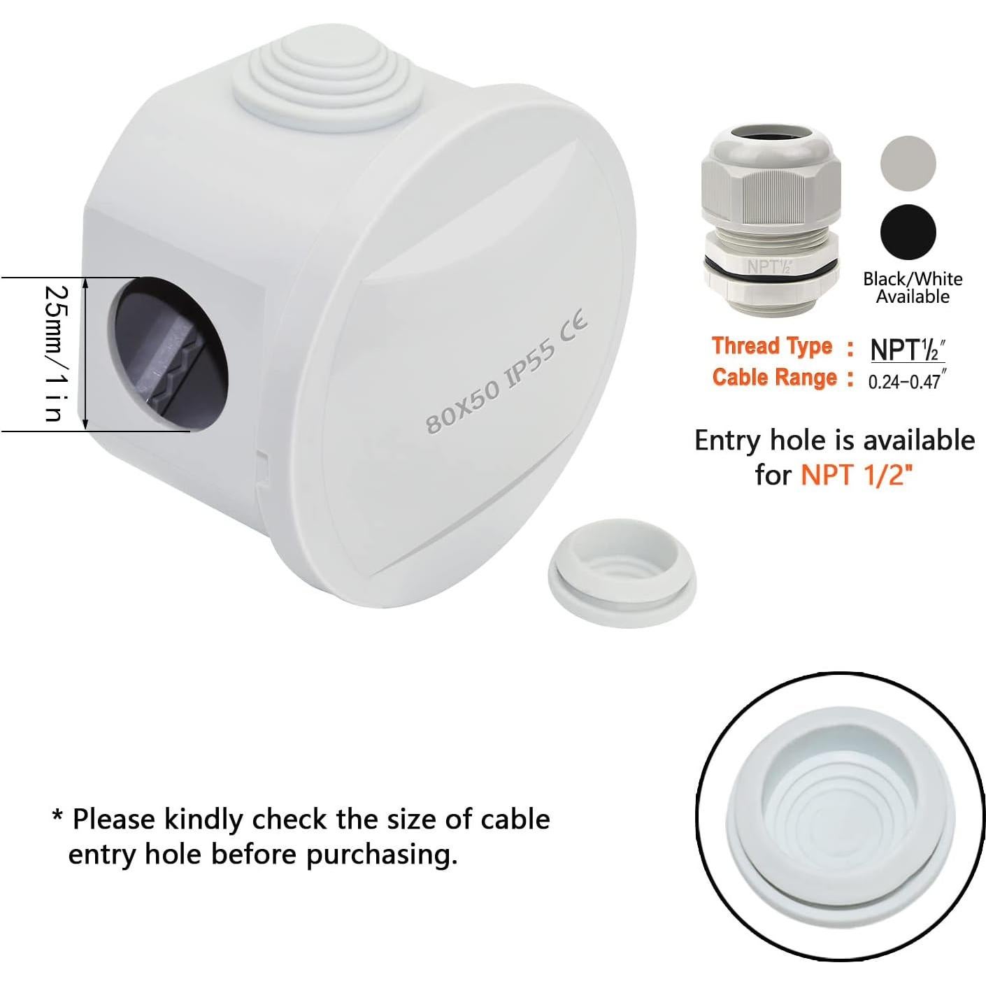 Caja de Conexiones Eléctricas LeMotech IP55 80x60mm Resistente