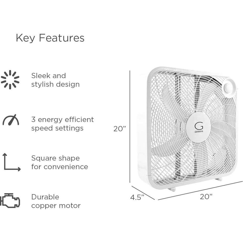 Ventilador de caja Genesis 50,8 cm 3 velocidades blanco G20BOX-WHT