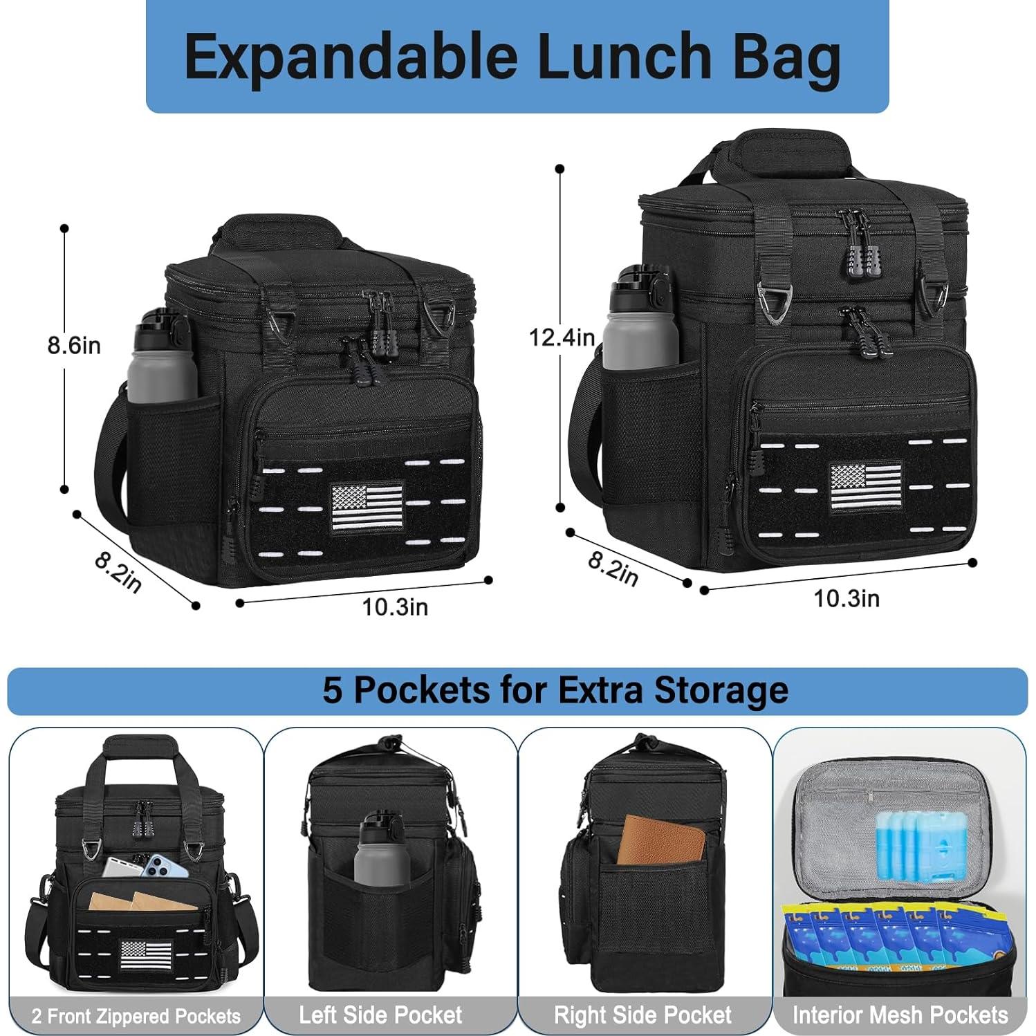 Caja de Almuerzo Táctica TENKIST 16L con Bandera Americana