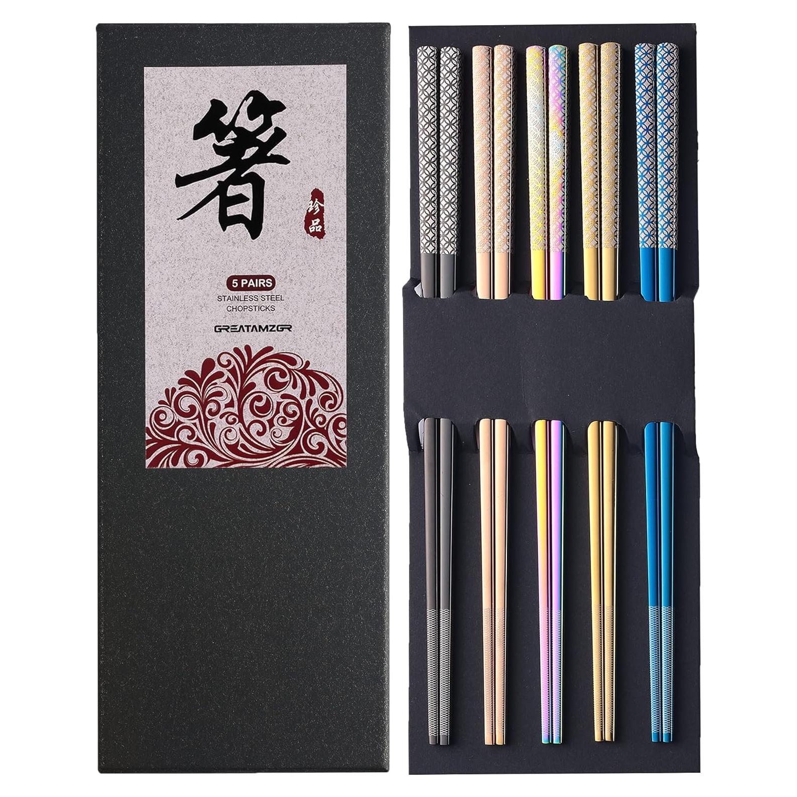 Palillos de Acero Inoxidable Reutilizables Multicolor 23.5 cm