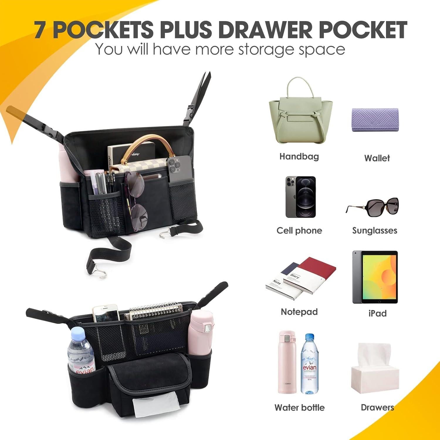 Soporte de bolso de coche Donpeshe negro 7 compartimentos