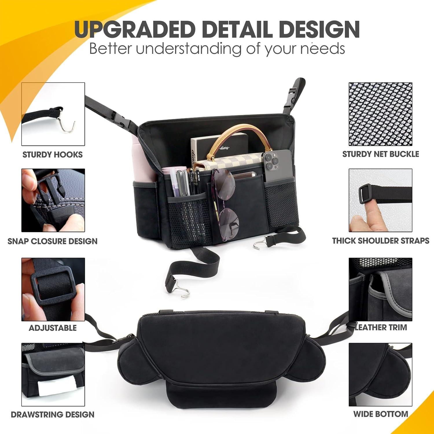 Soporte de bolso de coche Donpeshe negro 7 compartimentos