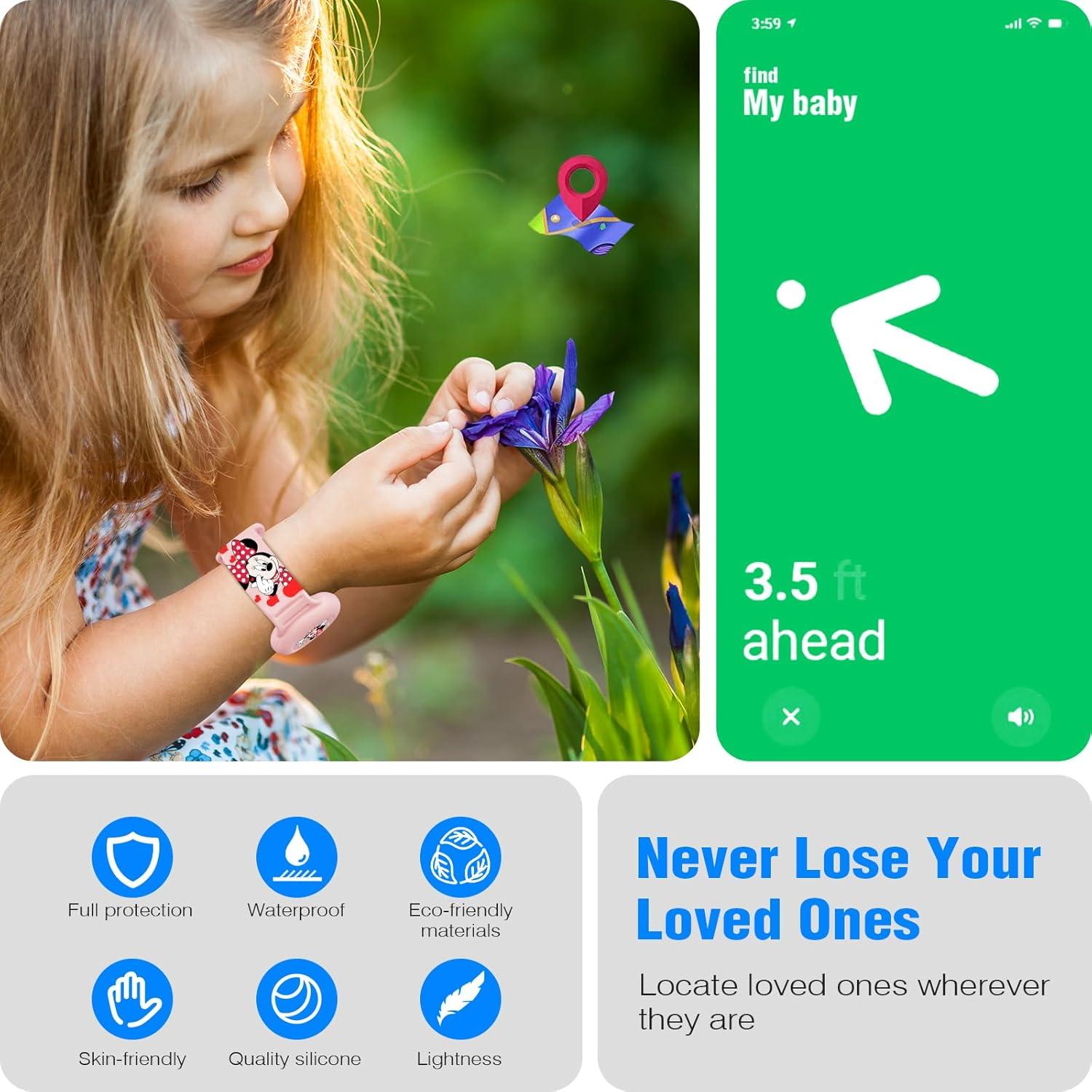 Pulsera Airtag Impermeable ZHOC para Niños - 2 Piezas Azul/Rosa