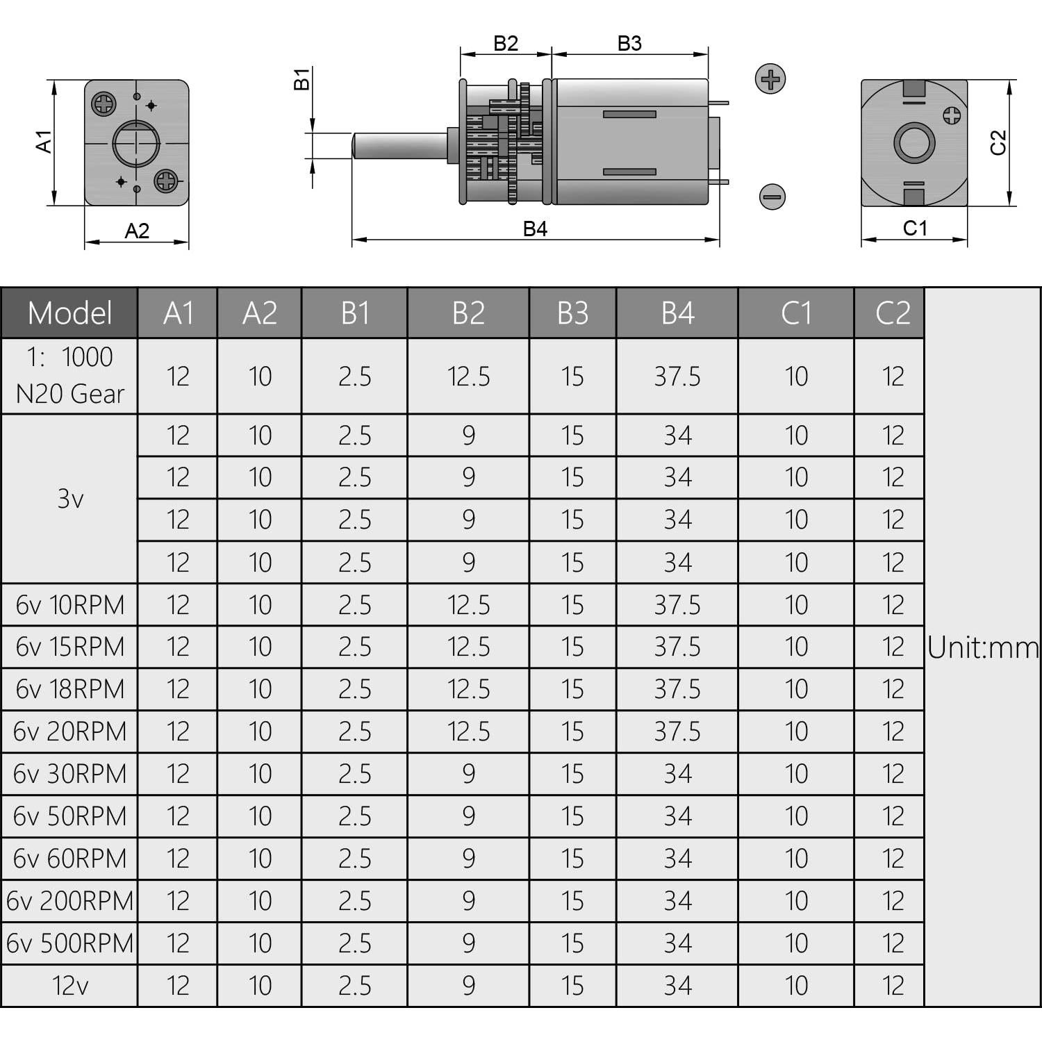 Motor de Reducción de Velocidad Fielect DC 3V 5RPM Miniatura