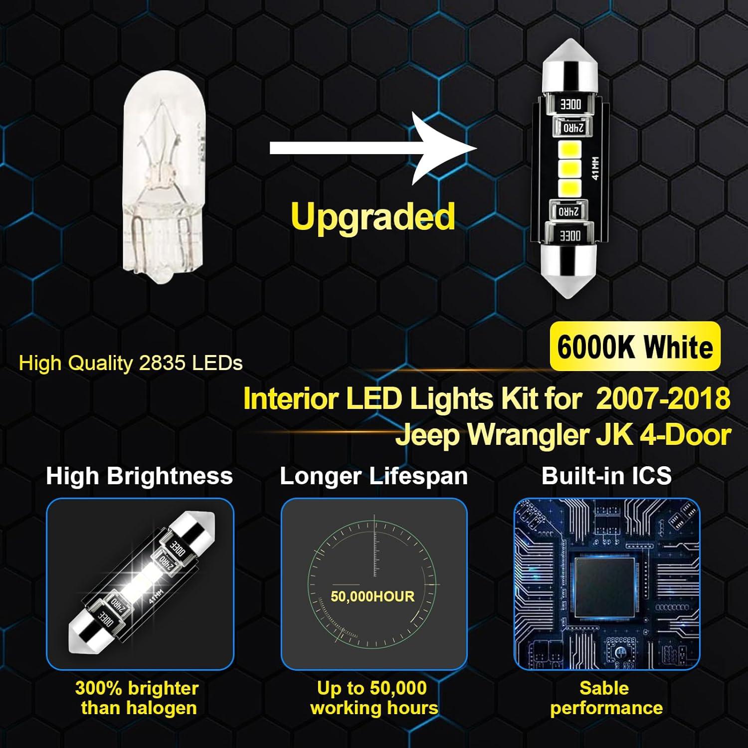 Kit de 6 Bombillas LED Blancas EASY EAGLE para Jeep Wrangler JK 2007-2018