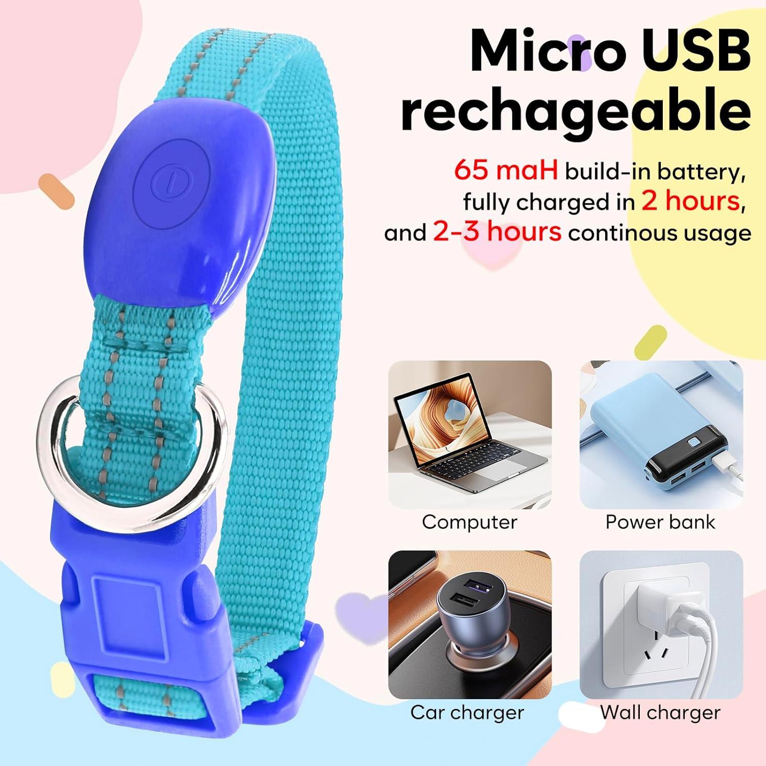 Collar LED Recargable para Perro y Gato Domagiker XS Azul