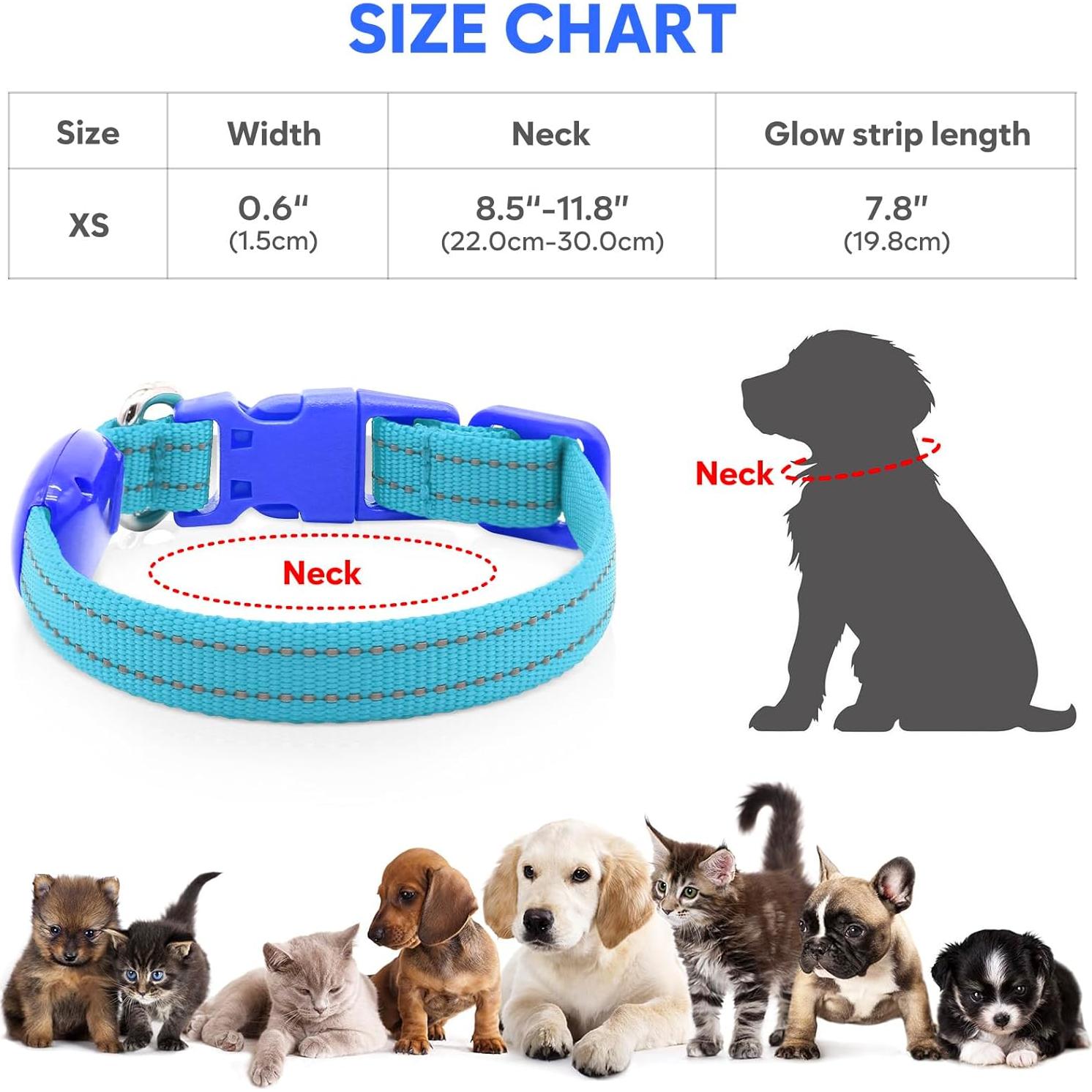 Collar LED Recargable para Perro y Gato Domagiker XS Azul