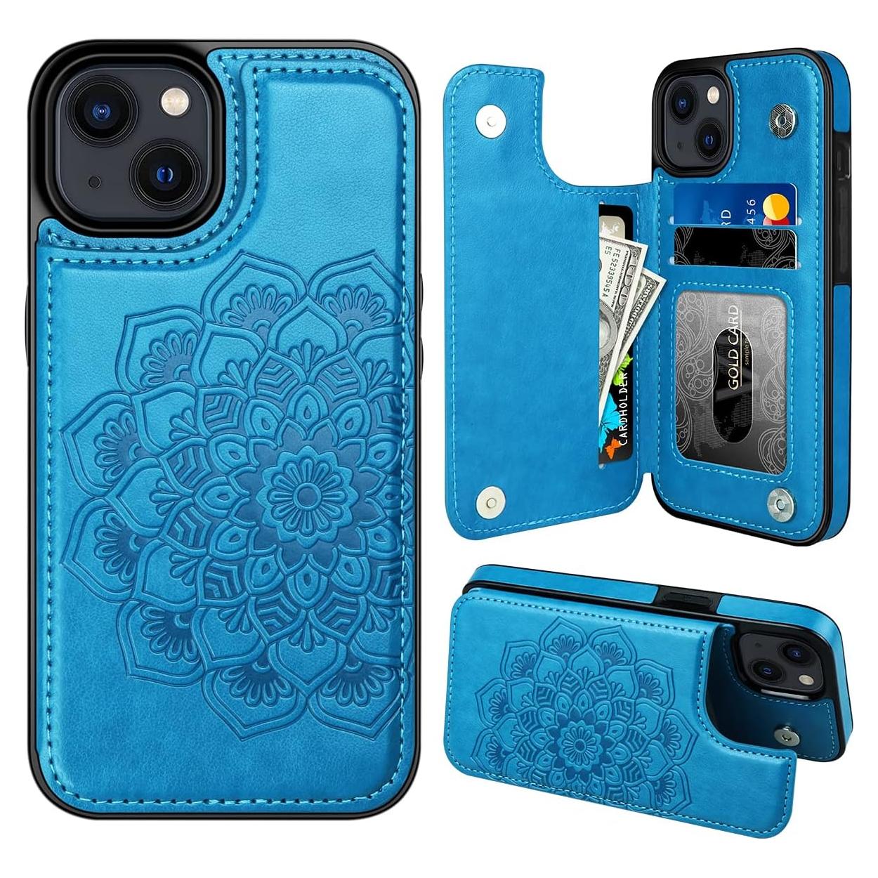 Funda Cartera MMHUO para iPhone 14 con Soporte Azul
