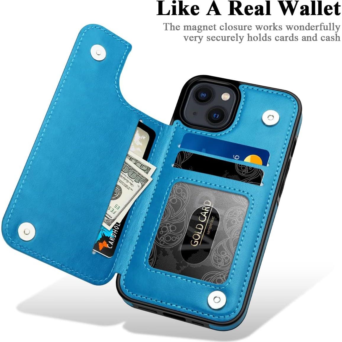 Funda Cartera MMHUO para iPhone 14 con Soporte Azul