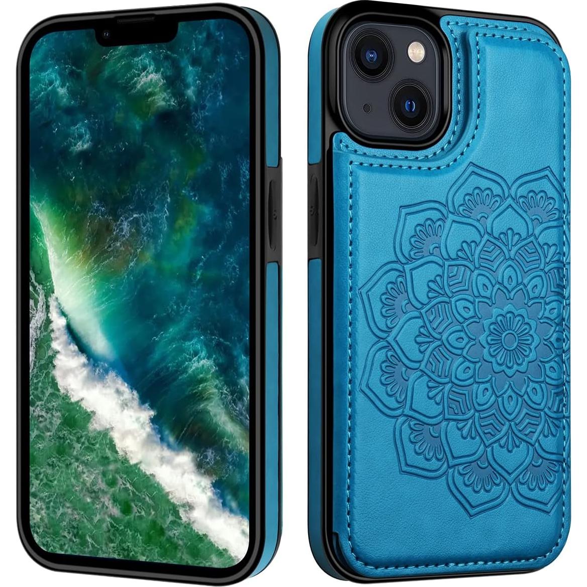 Funda Cartera MMHUO para iPhone 14 con Soporte Azul