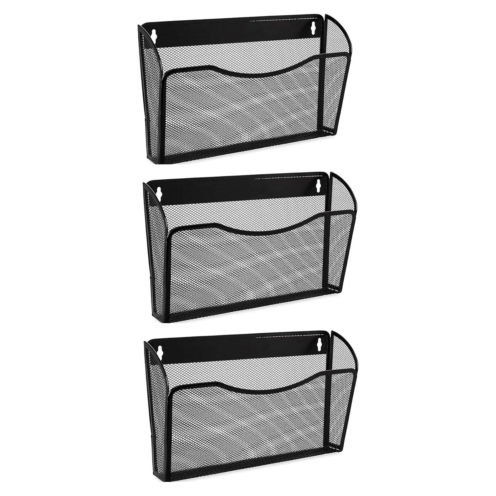 EASEPRES 3 Single Pocket Mesh Hanging File Organizer, Vertical Wall Mounted Magazine File Holder, Mount Basket Mail Paper Document Folder Organizing for Office, Home and School, Black