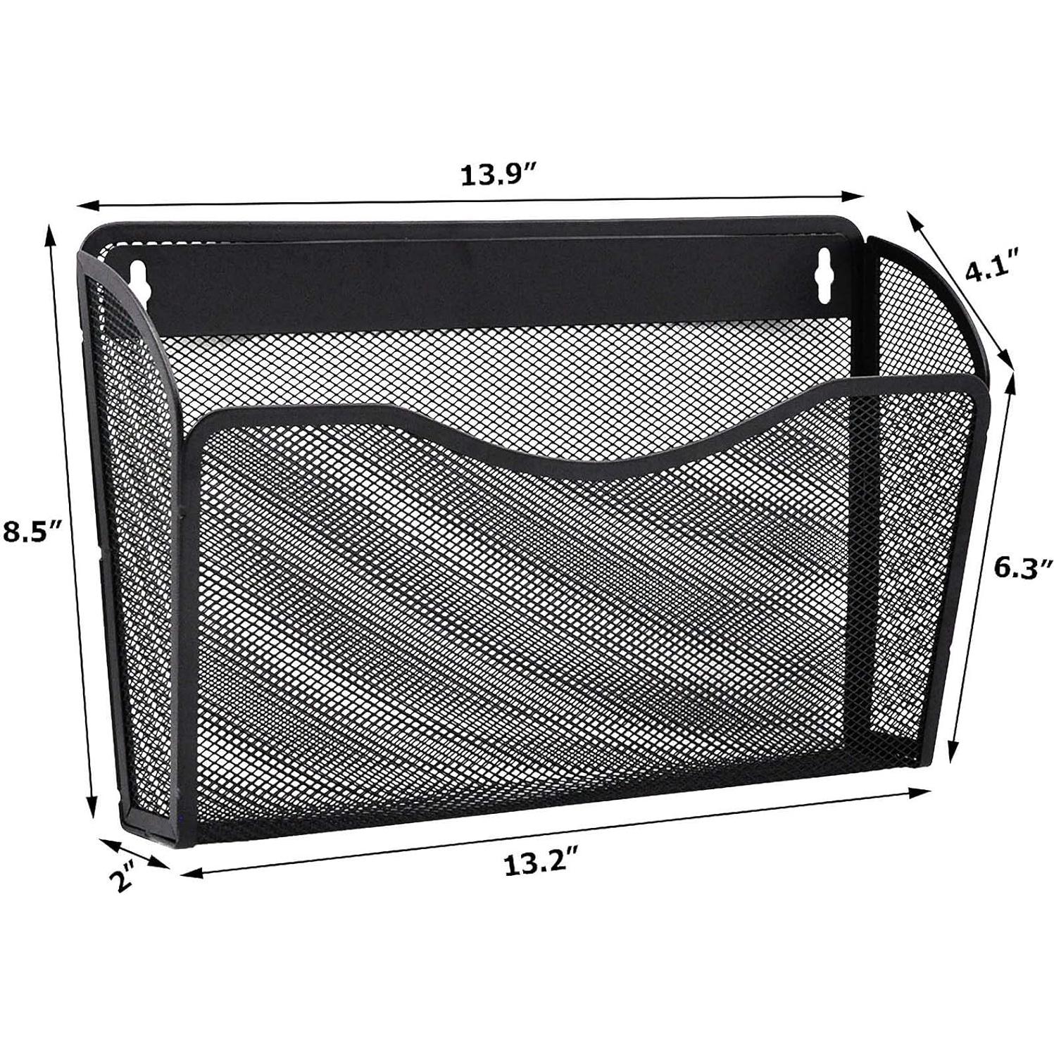 EASEPRES 3 Single Pocket Mesh Hanging File Organizer, Vertical Wall Mounted Magazine File Holder, Mount Basket Mail Paper Document Folder Organizing for Office, Home and School, Black