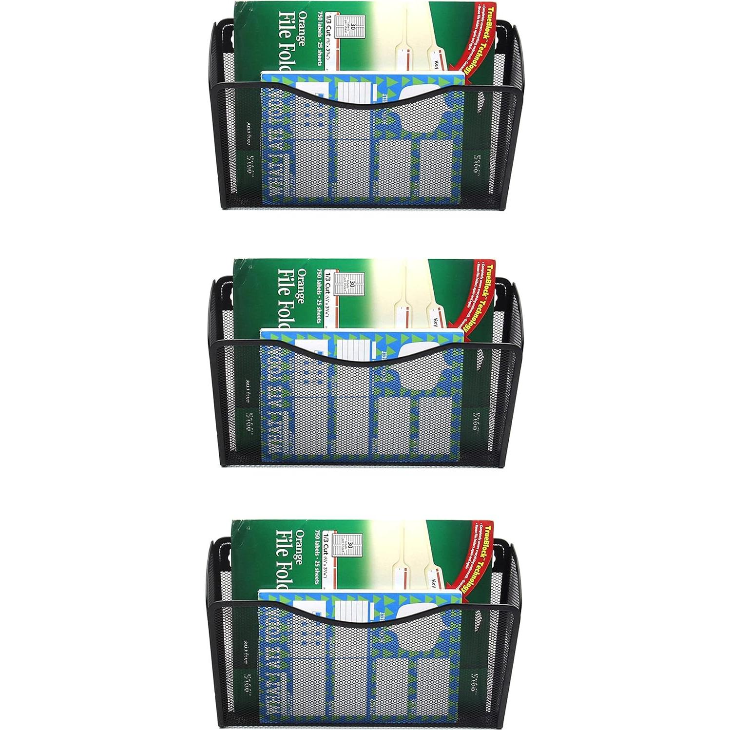 EASEPRES 3 Single Pocket Mesh Hanging File Organizer, Vertical Wall Mounted Magazine File Holder, Mount Basket Mail Paper Document Folder Organizing for Office, Home and School, Black