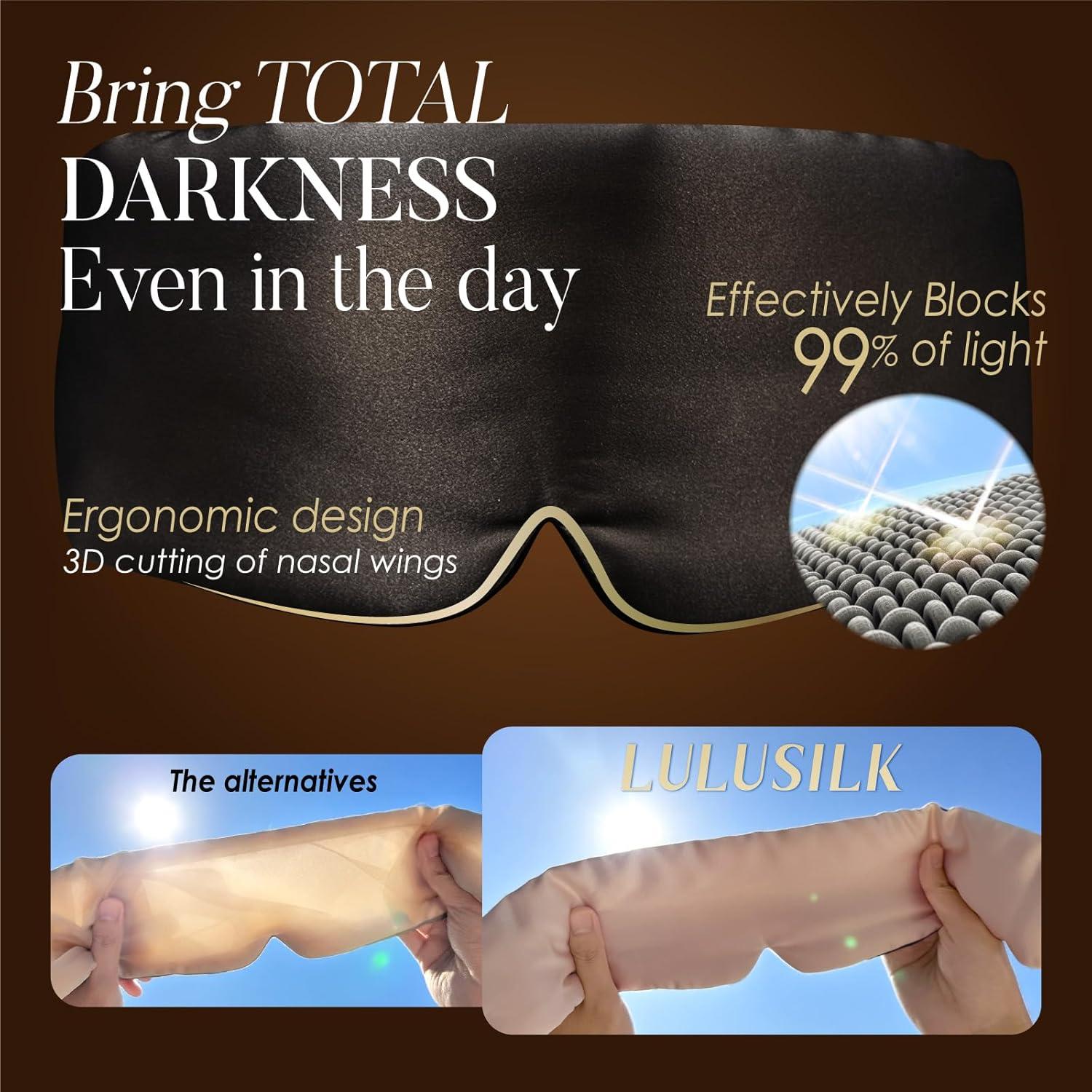 Máscara de Sueño de Seda LULUSILK Reversible Rosa y Negro