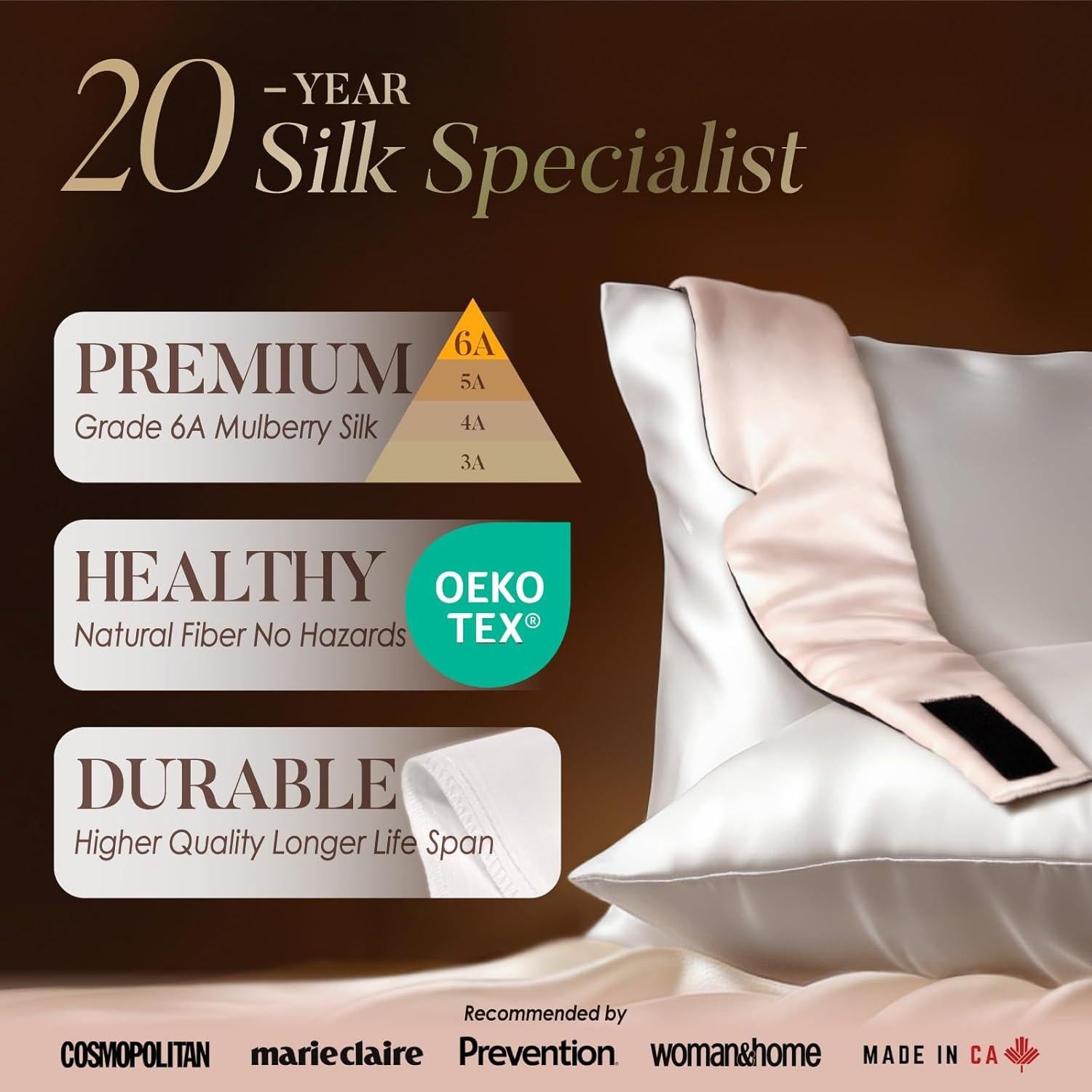 Máscara de Sueño de Seda LULUSILK Reversible Rosa y Negro