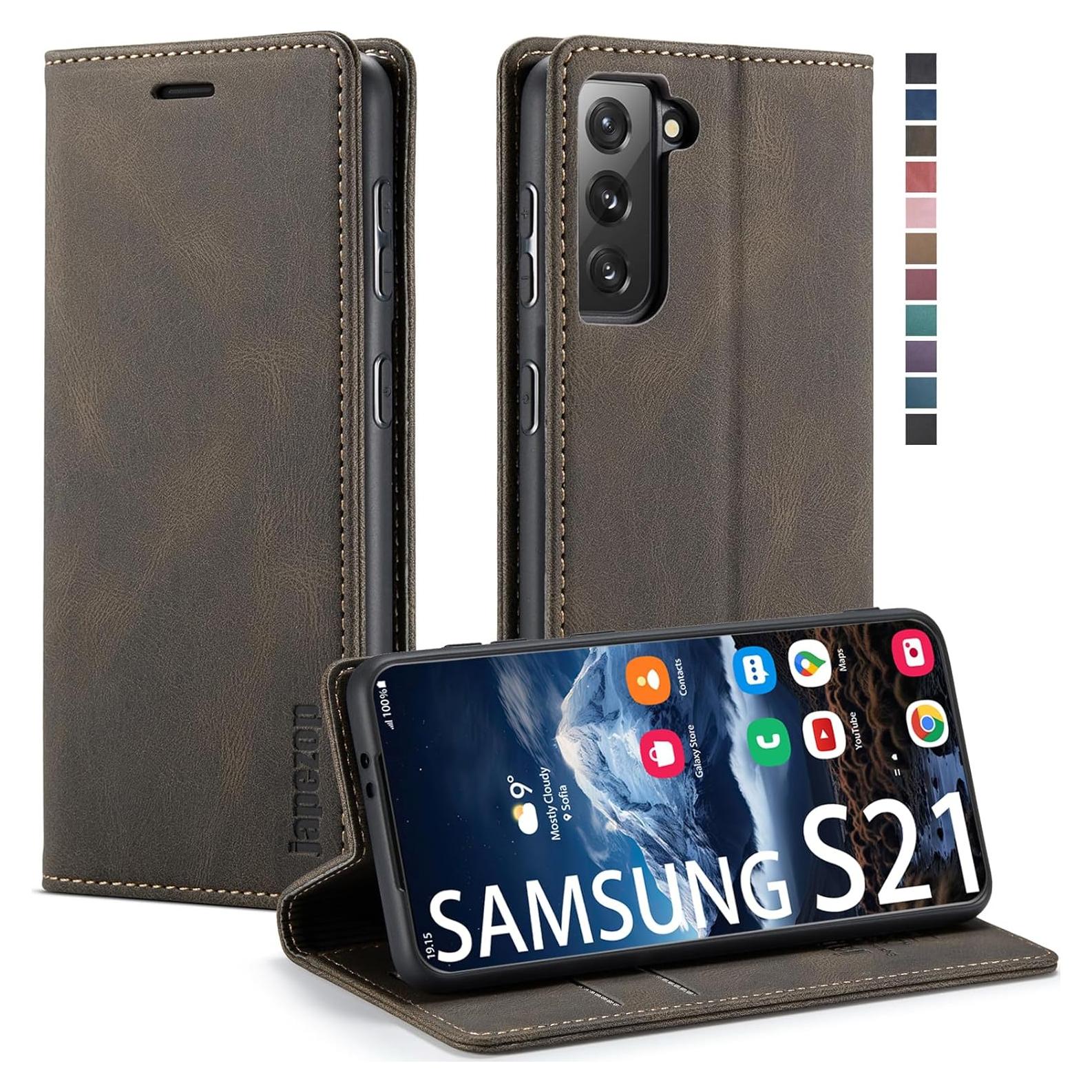 Funda de Cartera Japezop para Samsung Galaxy S21 5G Café