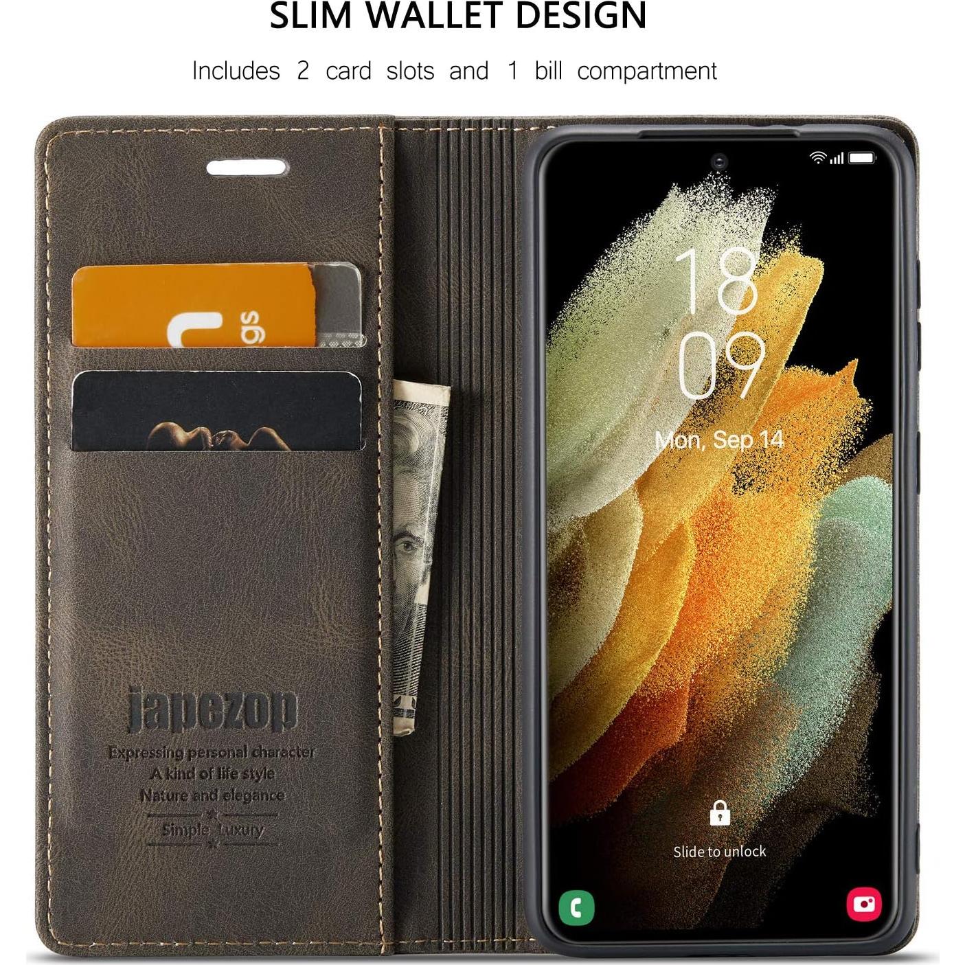 Funda de Cartera Japezop para Samsung Galaxy S21 5G Café