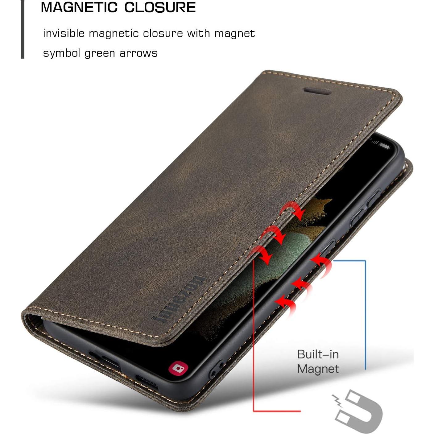 Funda de Cartera Japezop para Samsung Galaxy S21 5G Café