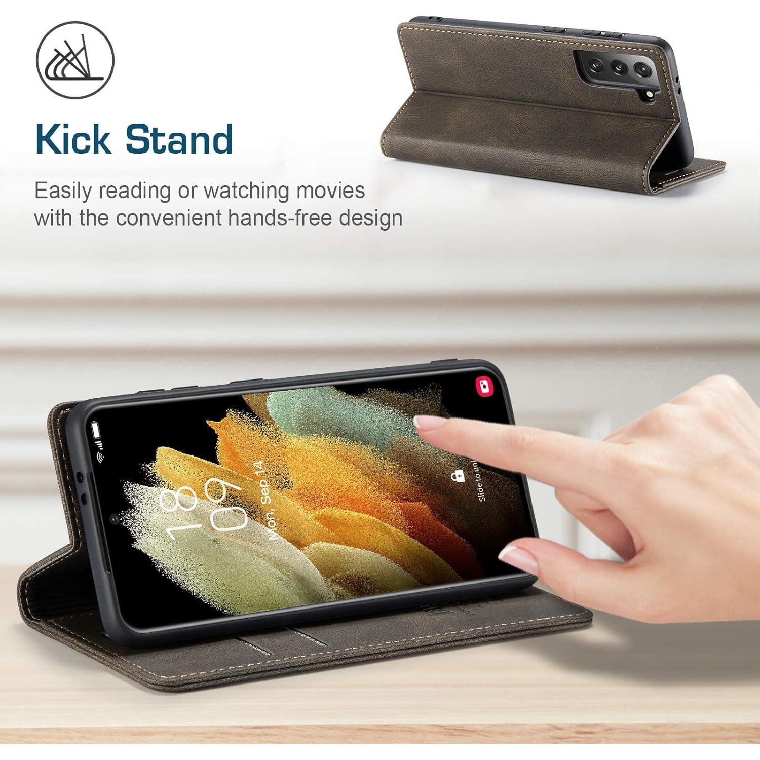 Funda de Cartera Japezop para Samsung Galaxy S21 5G Café