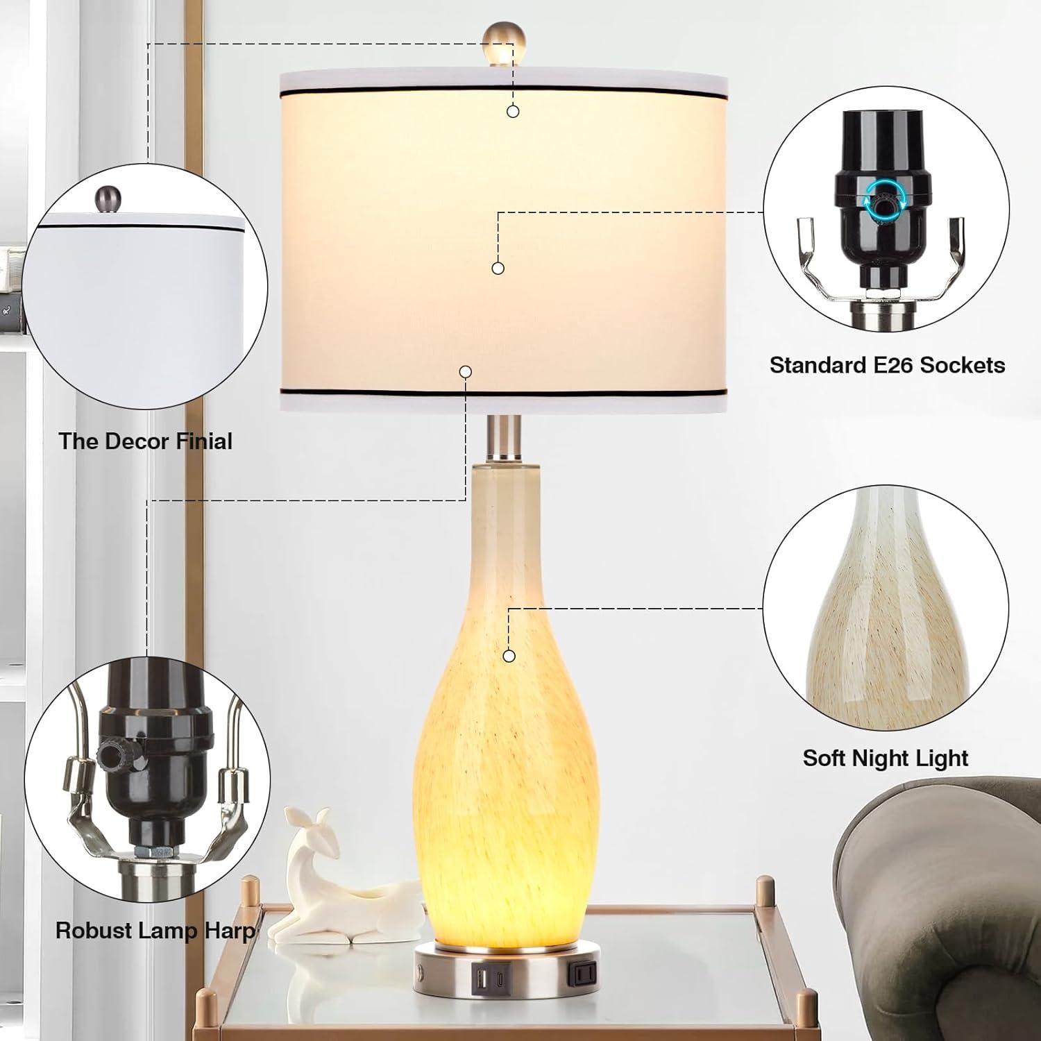 Lámparas de Mesa Rinweey con Luz Nocturna y USB - Juego de 2