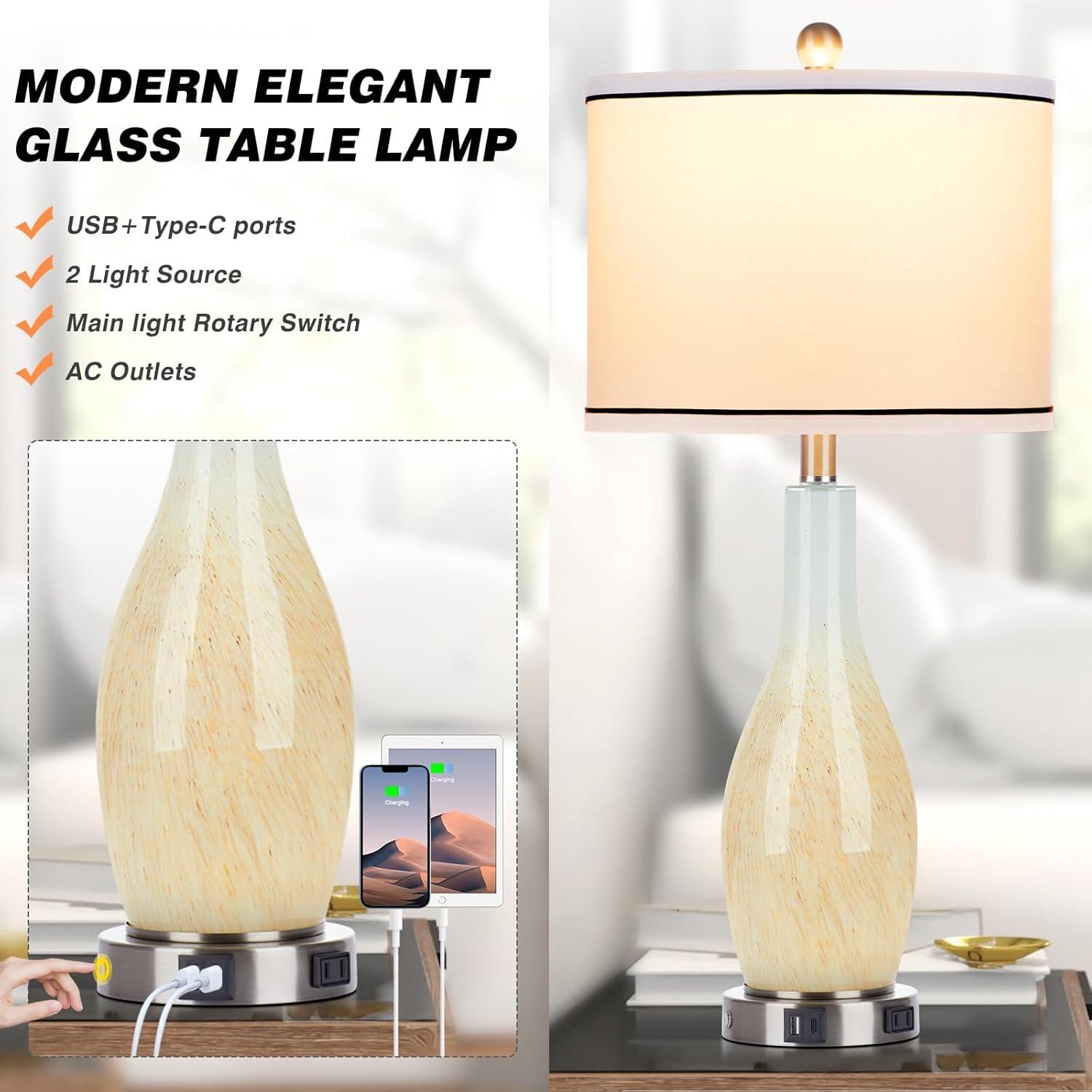 Lámparas de Mesa Rinweey con Luz Nocturna y USB - Juego de 2