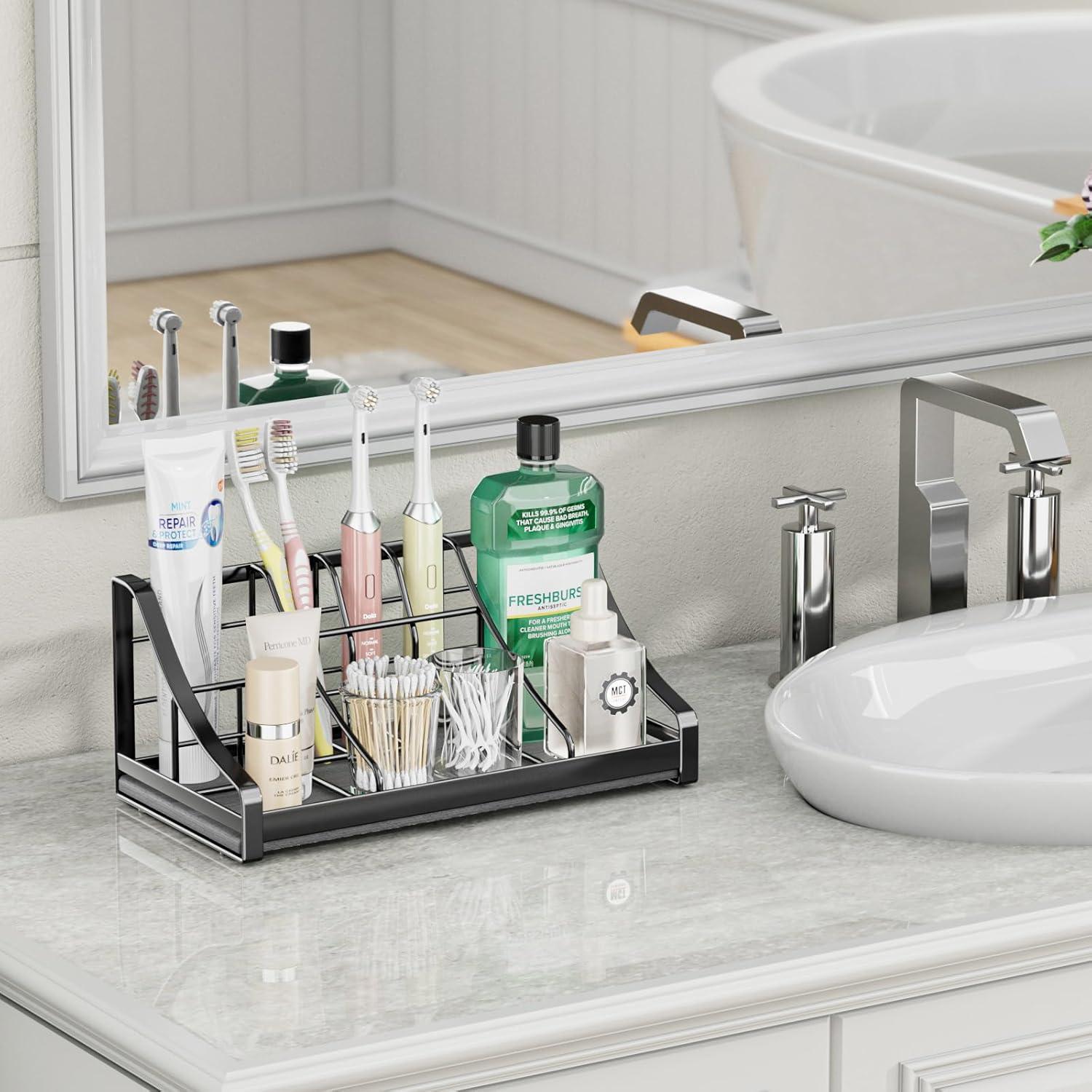 Organizador de Encimera de Baño OVICAR con 7 Compartimentos Negro