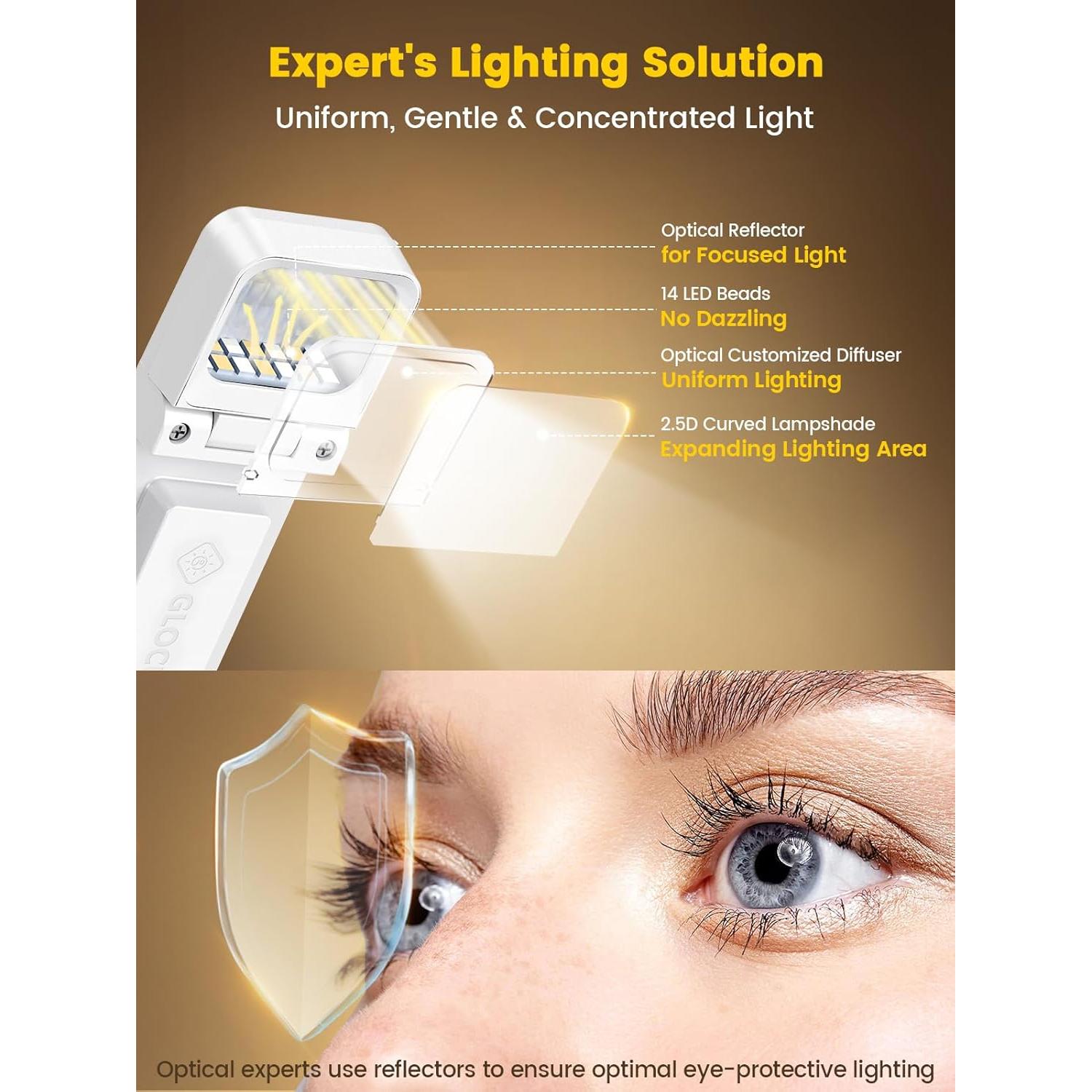 Luz de libro recargable Glocusent A28 con clip - 3 colores