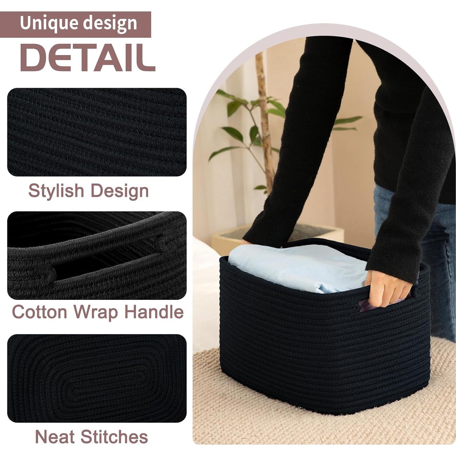 Cestas de Almacenamiento OIAHOMY 4 Piezas Algodón 32.3x22.9x19.8cm Negro