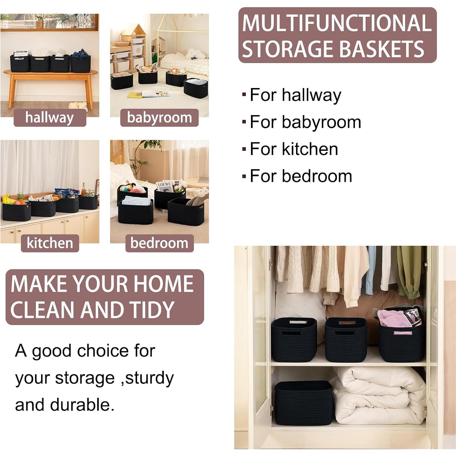 Cestas de Almacenamiento OIAHOMY 4 Piezas Algodón 32.3x22.9x19.8cm Negro