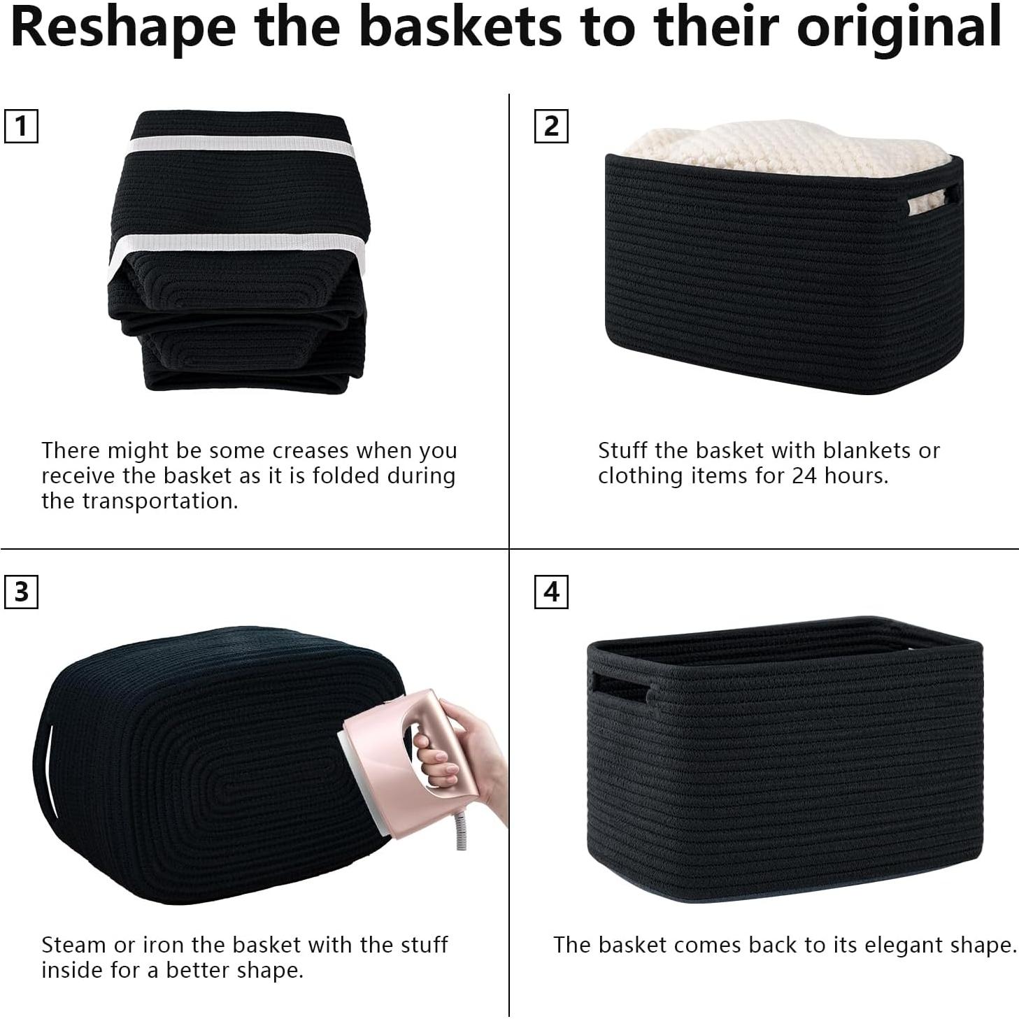 Cestas de Almacenamiento OIAHOMY 4 Piezas Algodón 32.3x22.9x19.8cm Negro