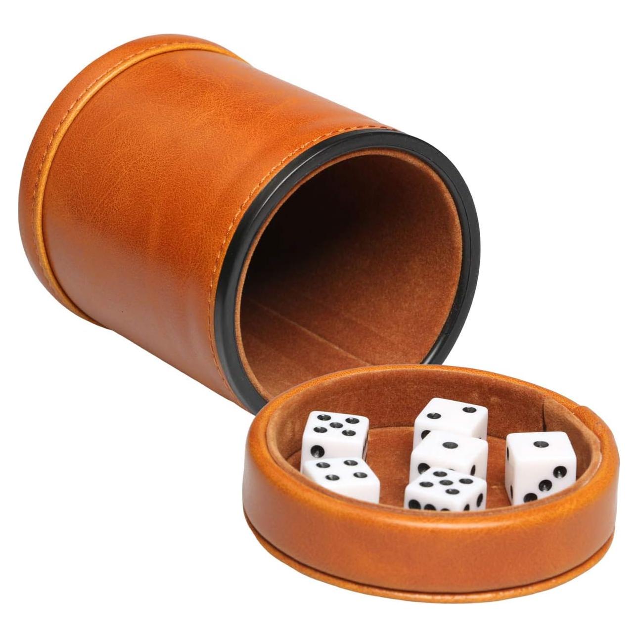 Copa de Dados RERIVER con Tapa y 6 Dados Marrón