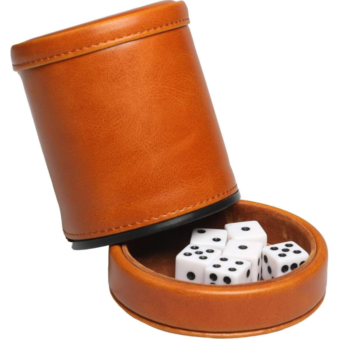 Copa de Dados RERIVER con Tapa y 6 Dados Marrón