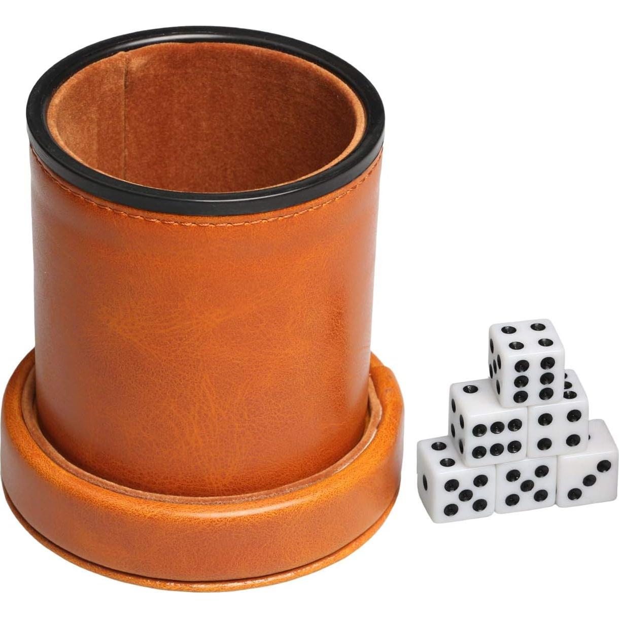 Copa de Dados RERIVER con Tapa y 6 Dados Marrón