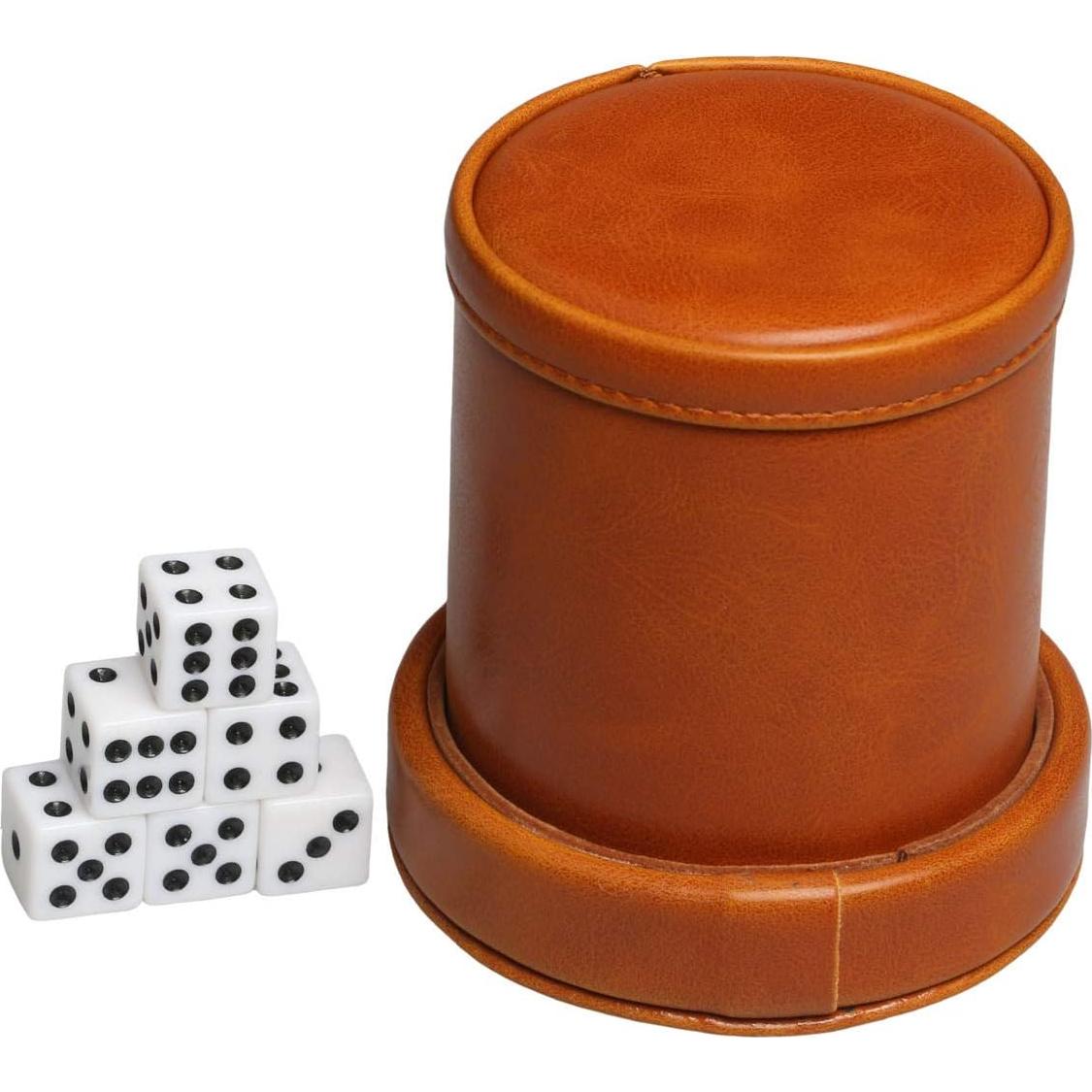 Copa de Dados RERIVER con Tapa y 6 Dados Marrón