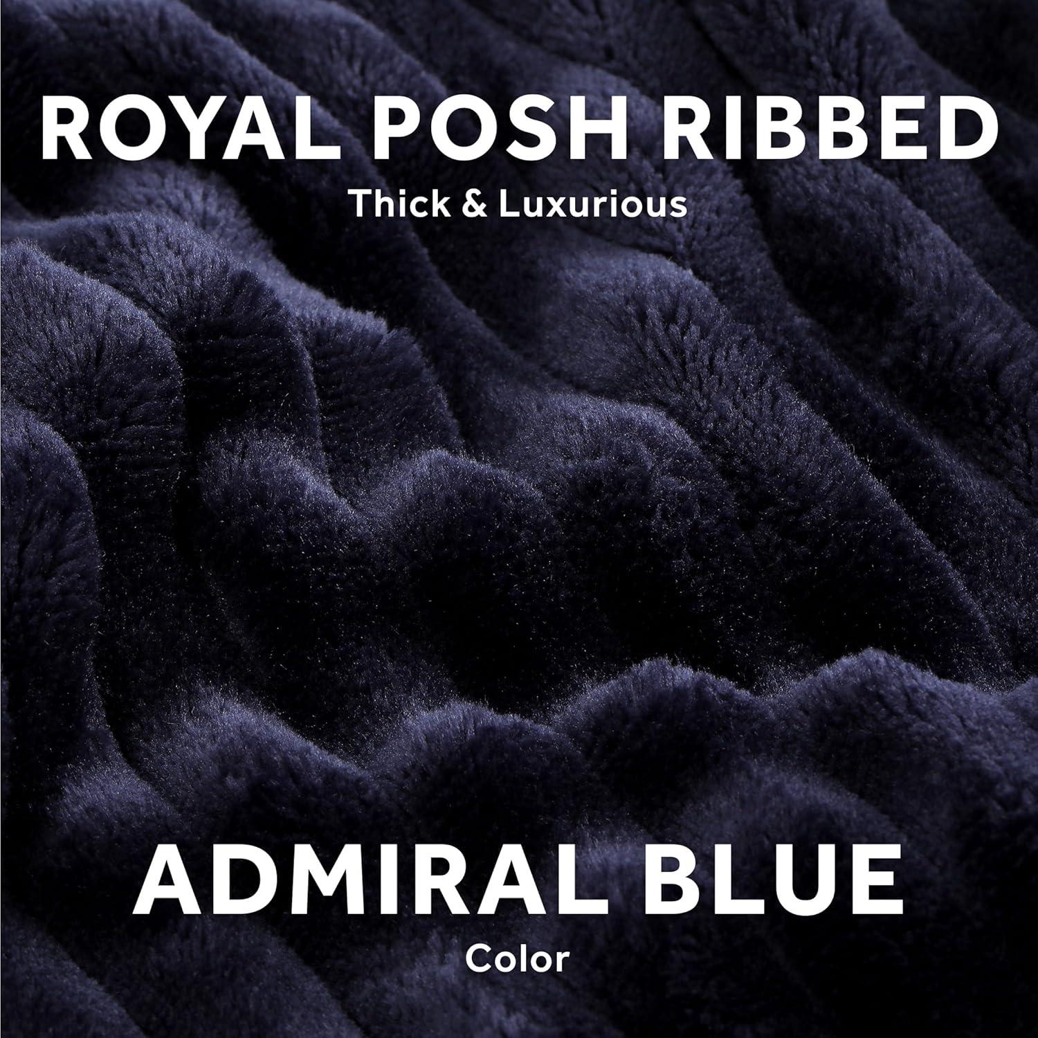 Sunbeam Royal Posh Velvet Heated Throw Electric Blanket, 50" x 60", 4 Heat Settings, 4-Hour Auto Shut-Off, Warming Throw for Couch, Fast Heating, Machine Washable, Warm and Cozy, Ribbed Admiral Blue