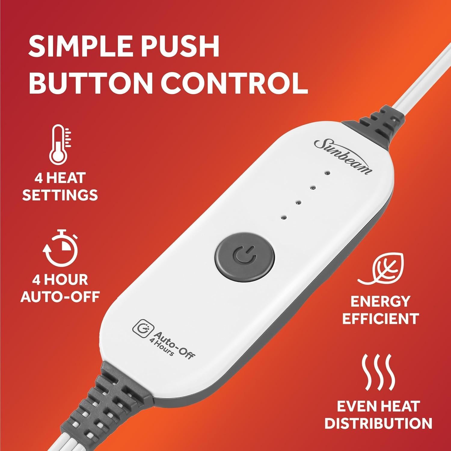 Sunbeam Royal Posh Velvet Heated Throw Electric Blanket, 50" x 60", 4 Heat Settings, 4-Hour Auto Shut-Off, Warming Throw for Couch, Fast Heating, Machine Washable, Warm and Cozy, Ribbed Admiral Blue