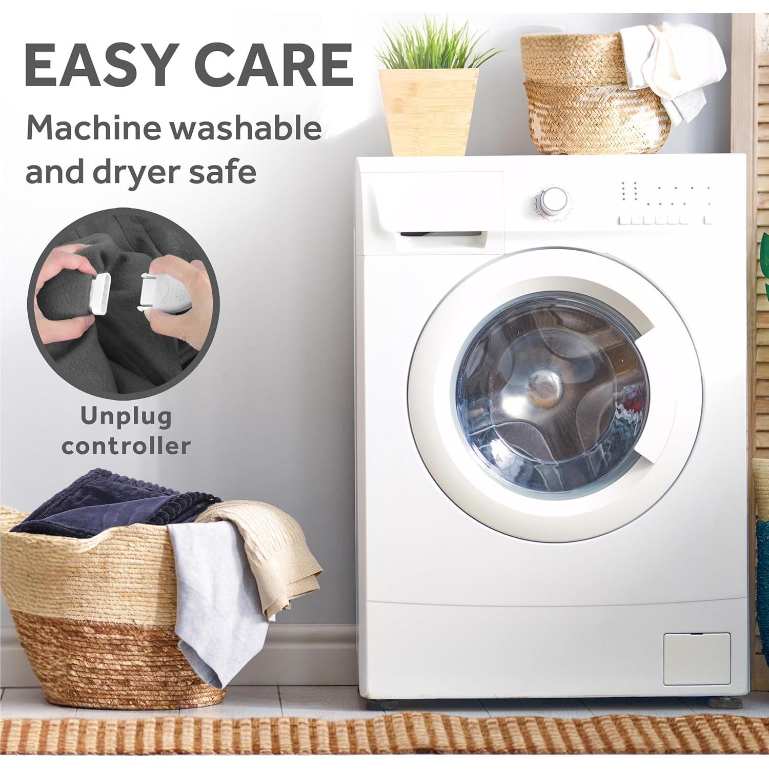 Sunbeam Royal Posh Velvet Heated Throw Electric Blanket, 50" x 60", 4 Heat Settings, 4-Hour Auto Shut-Off, Warming Throw for Couch, Fast Heating, Machine Washable, Warm and Cozy, Ribbed Admiral Blue