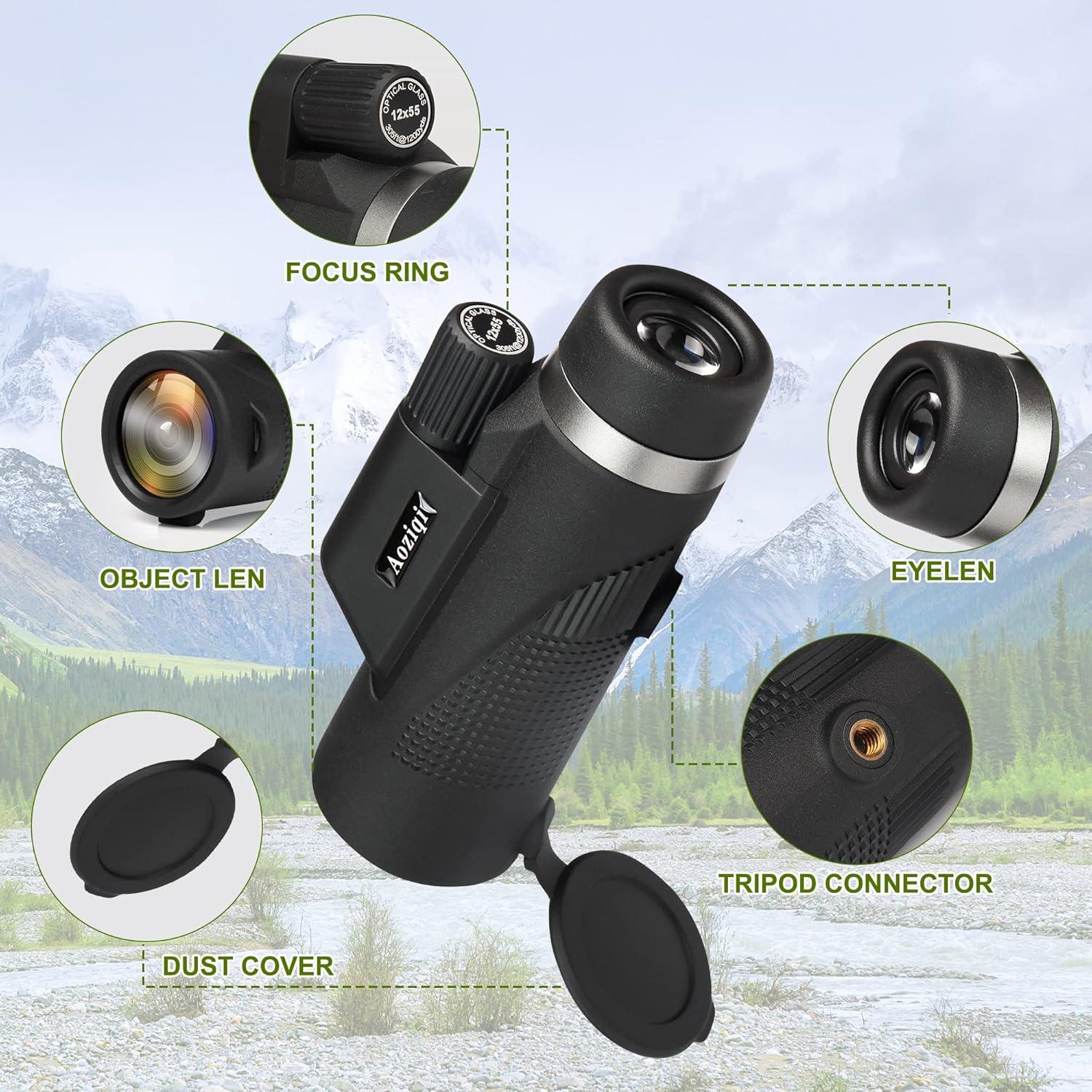 Telescopio Monocular HD 12x55 Aoziqi Impermeable Compacto
