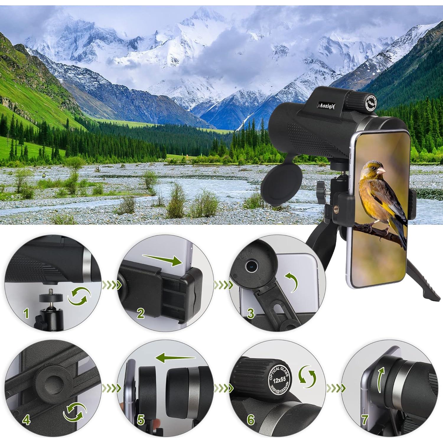 Telescopio Monocular HD 12x55 Aoziqi Impermeable Compacto