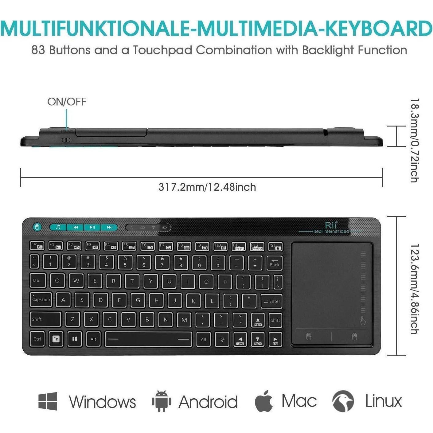 Teclado Multimedia Inalámbrico Rii K18 Plus Retroiluminado
