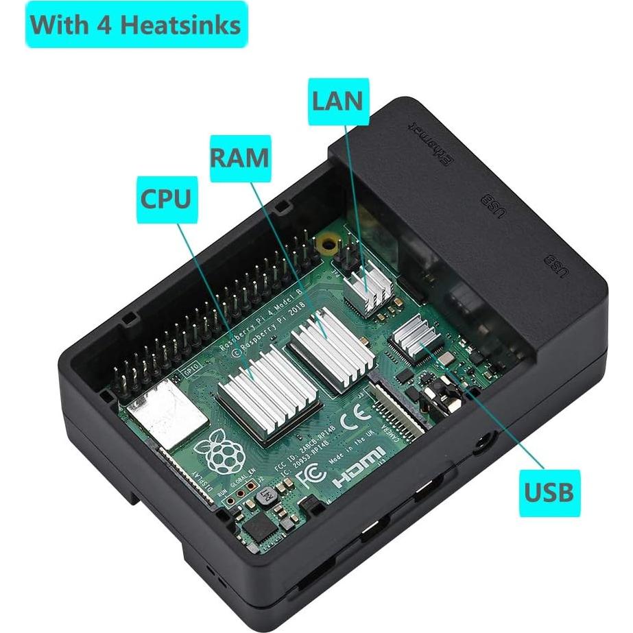 Caja de ABS para Raspberry Pi 4 iUniker con ventilador y disipador