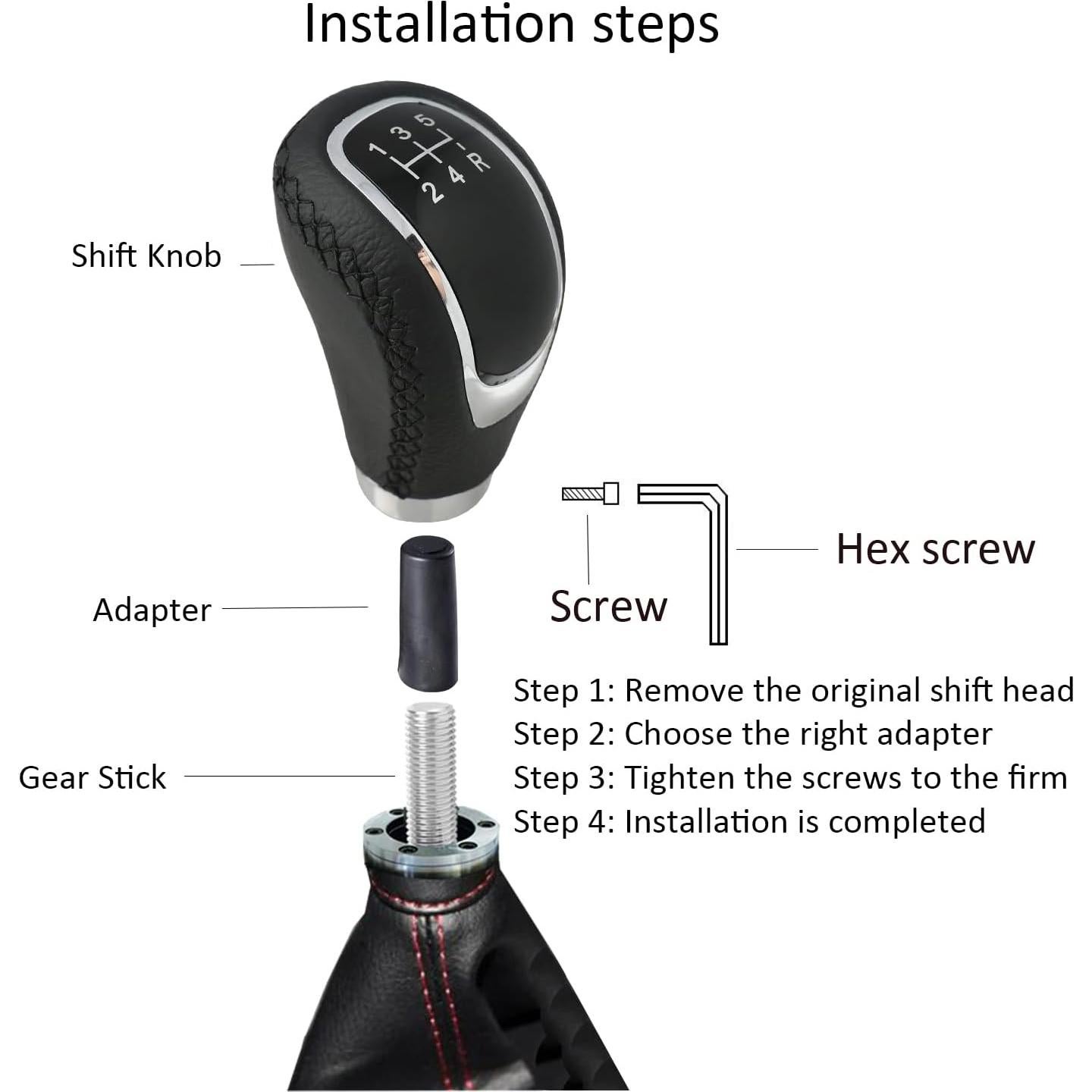 Perilla de Cambio Manual 5 Velocidades Bashineng Cuero Negro