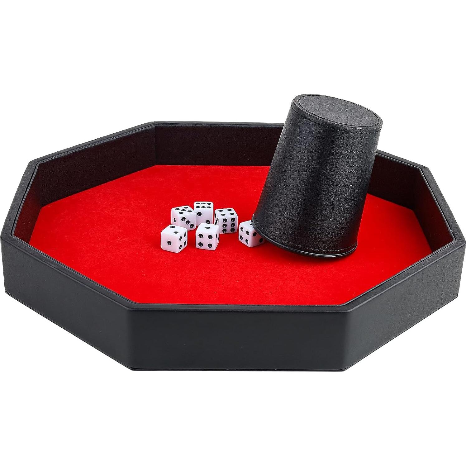 Bandeja para Dados RERIVER Octagonal de Cuero PU Roja