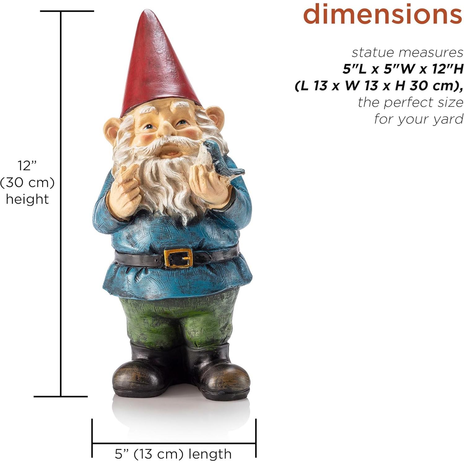 Estatua Gnomo Jardín Alpine 30 cm Sosteniendo Pájaro