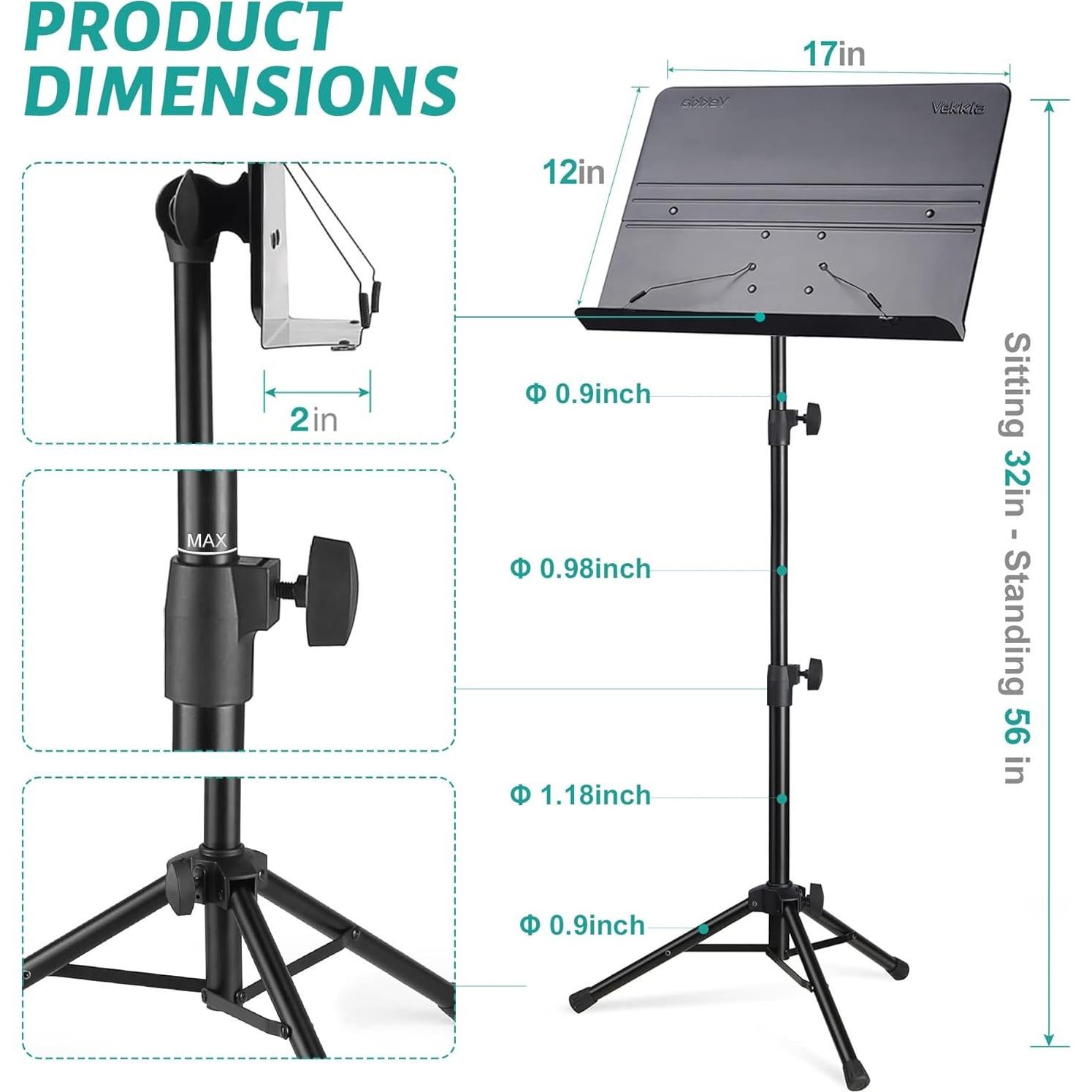 Soporte de Partituras Vekkia Ajustable Plegable 81-142 cm