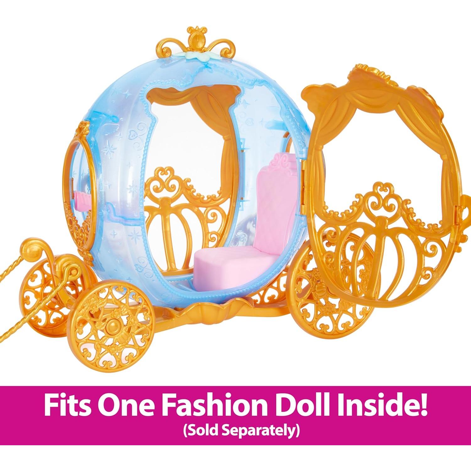 Mattel Disney Princess Toys, Cinderella’s Rolling Carriage, Fashion Doll-Sized with White Horse Featuring Brushable Mane & Tail, Inspired by The Movie