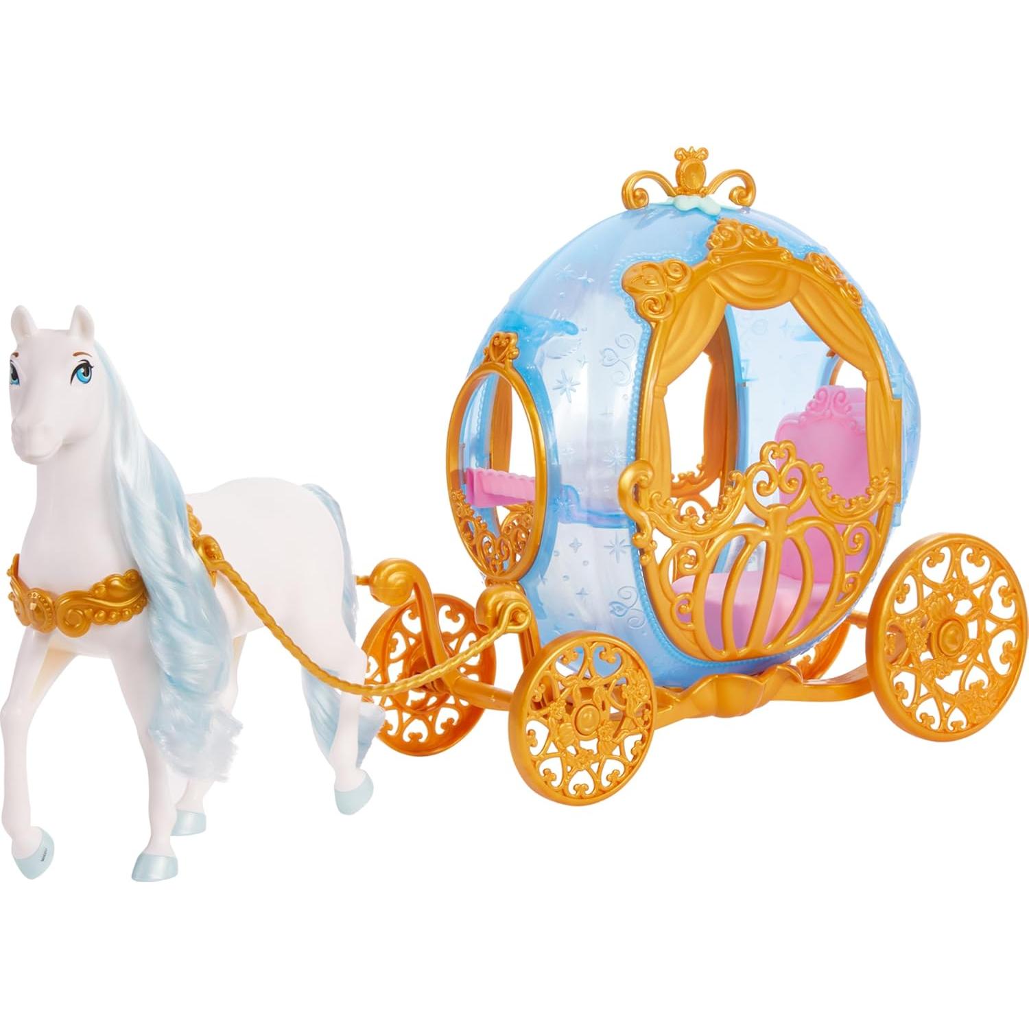 Mattel Disney Princess Toys, Cinderella’s Rolling Carriage, Fashion Doll-Sized with White Horse Featuring Brushable Mane & Tail, Inspired by The Movie