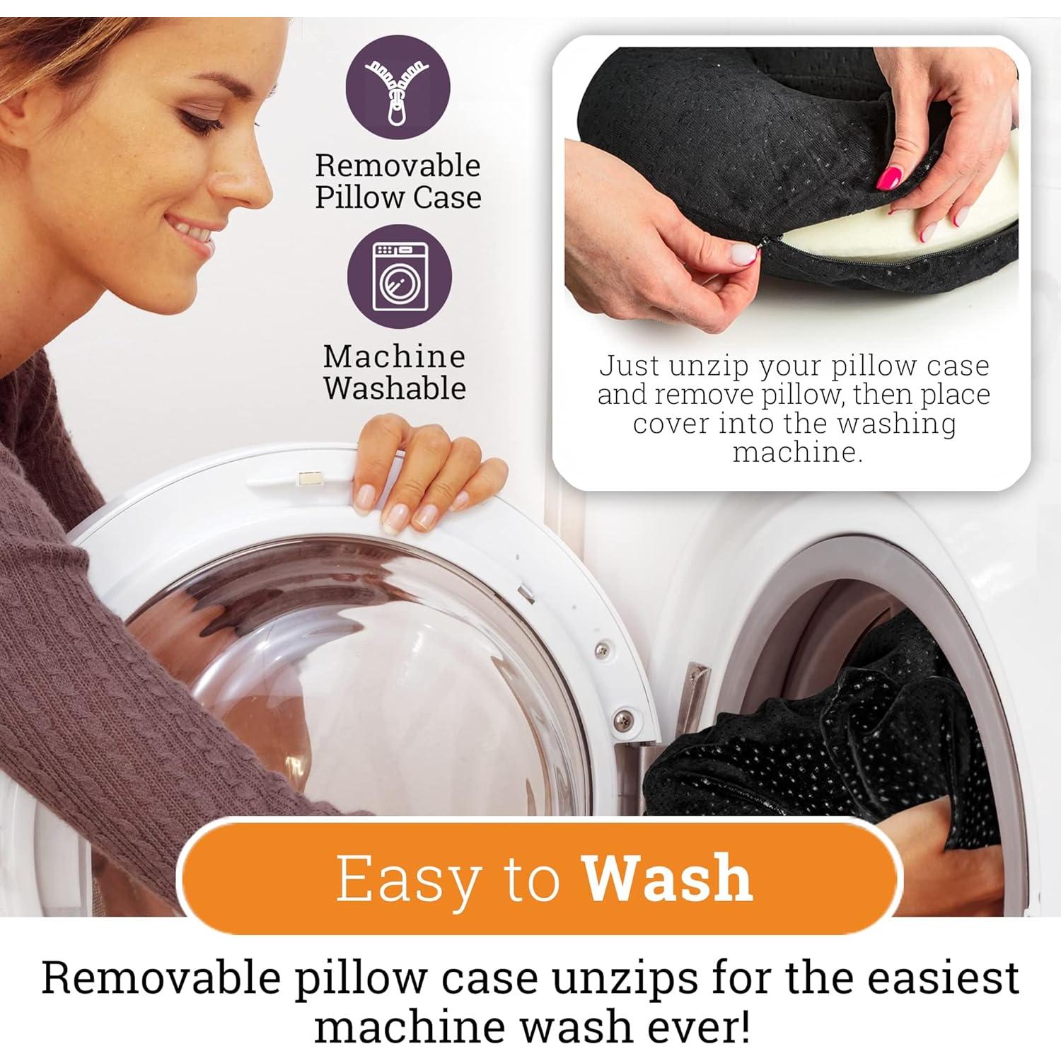 Memory Foam Travel Pillow for Airplanes - Best Airplane Neck Pillow for Long Flights - Plane Accessories Carry Bag to Save Space, Ear Plugs and Eye Mask - Perfect Flight Set & Gift