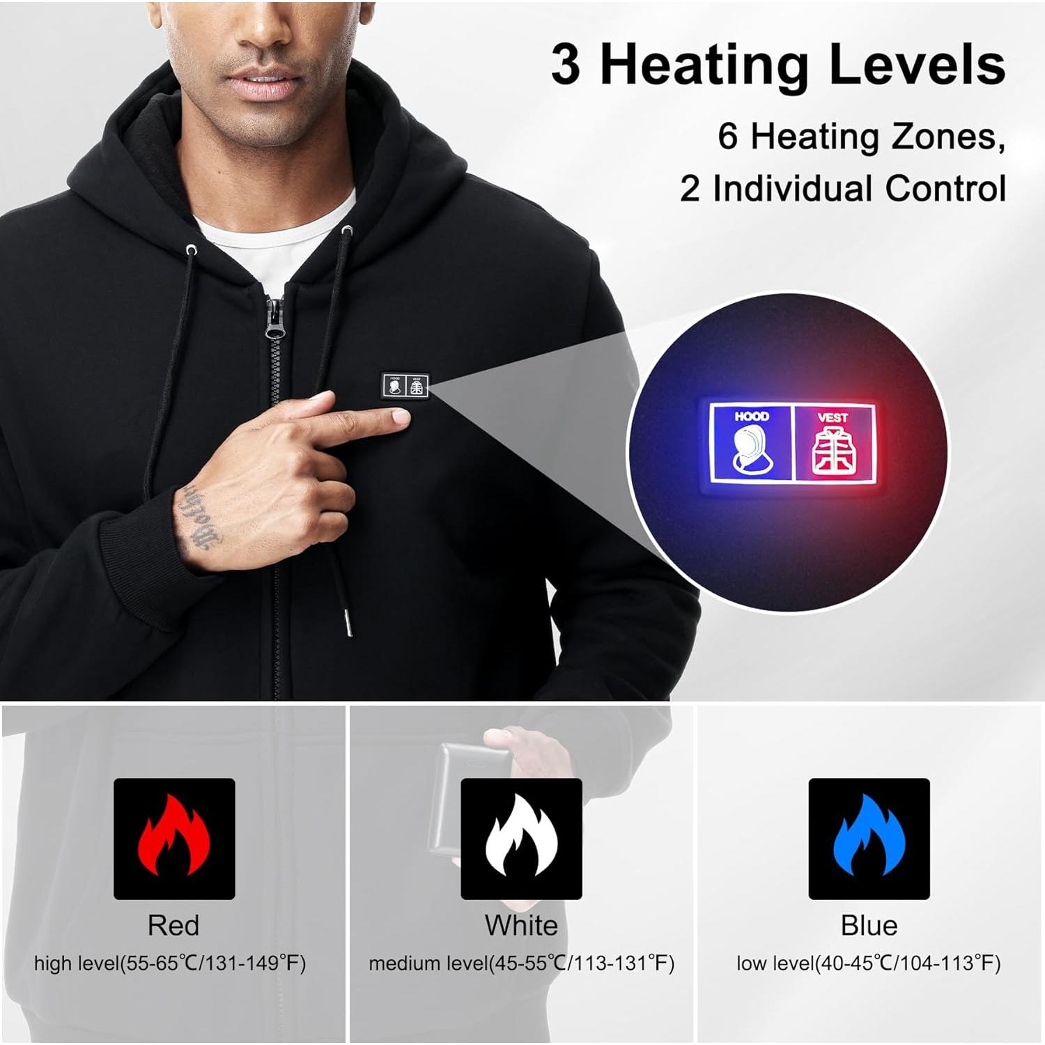 Sudadera con calefacción Unisex 7.4V 10000mAh 3 niveles