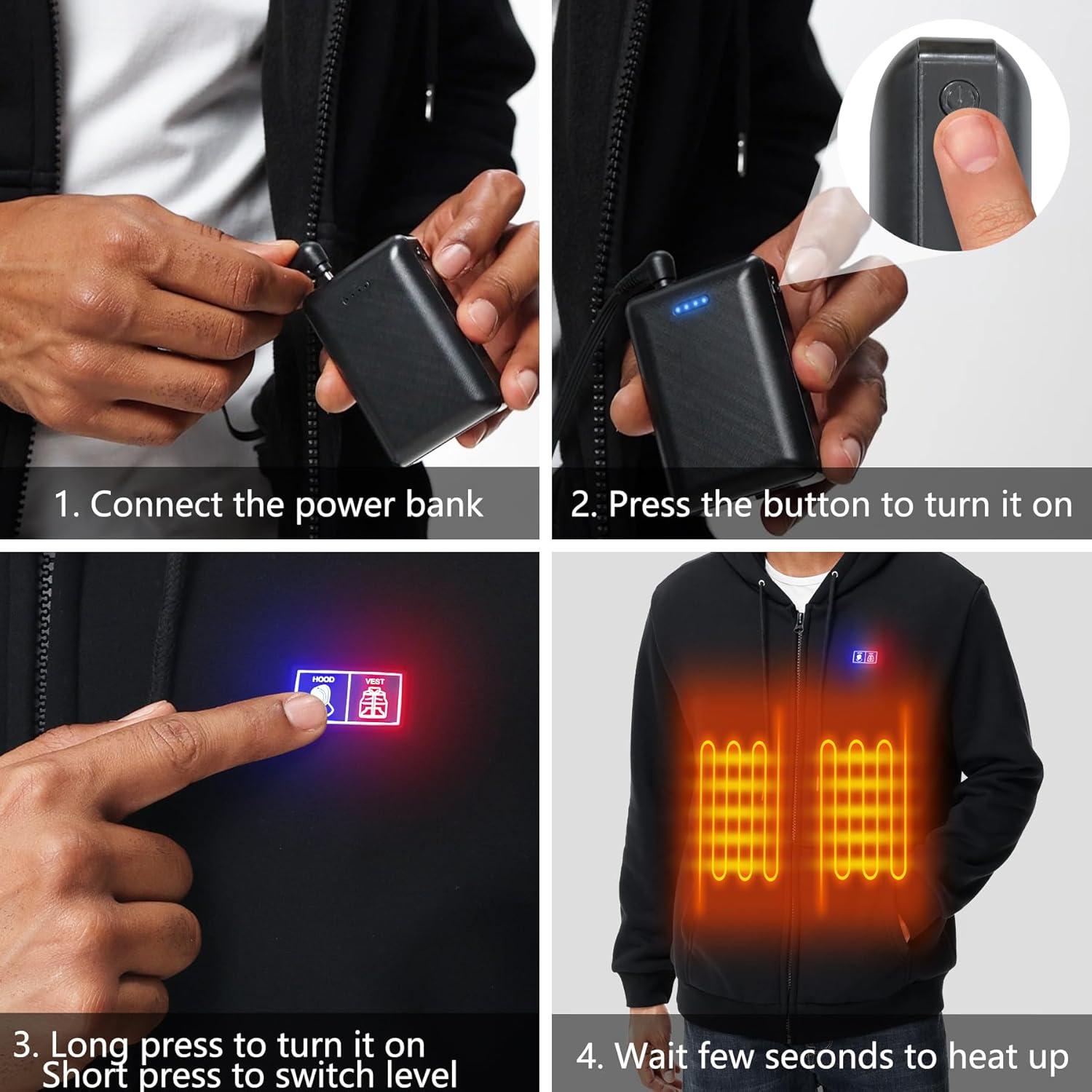 Sudadera con calefacción Unisex 7.4V 10000mAh 3 niveles